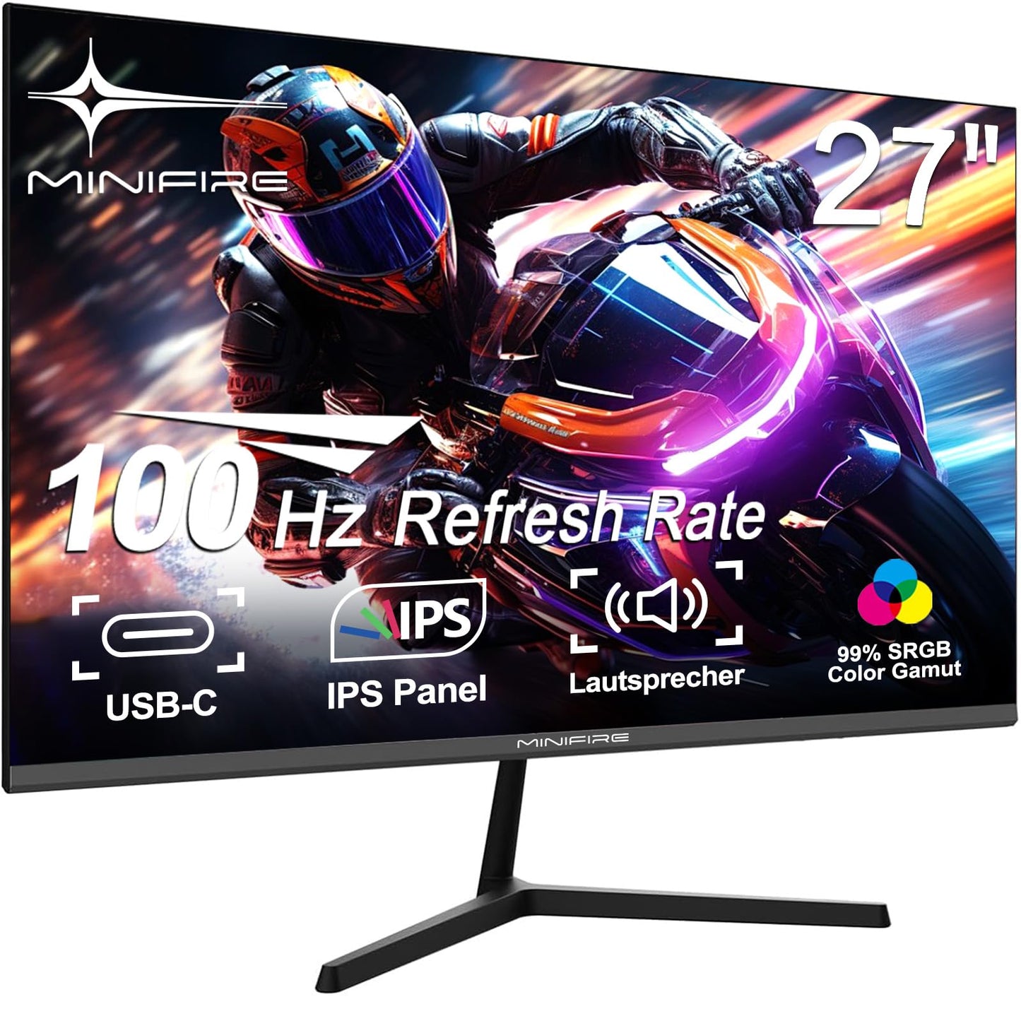 Minifire 24 Inch Monitor, 100 Hz, IPS, Full HD (1920 x 1080), AMD FreeSync, sRGB110%, Frameless Screen, Eye Care, HDMI Type-C, Adjustable Tilt, VESA (MF24X3A Type-C Cable Included)