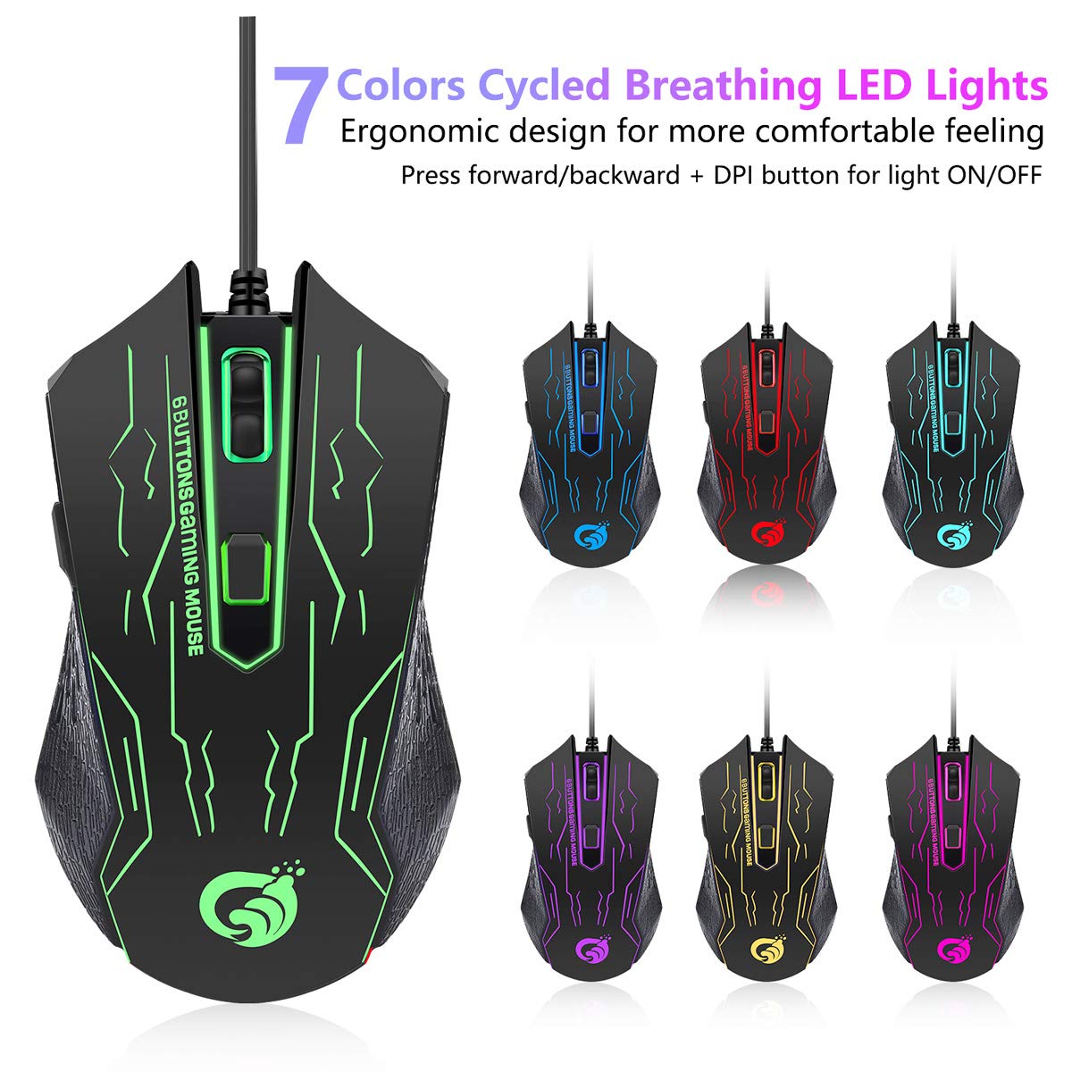 BAKTH Gaming Keyboard and Mouse Set, LED Backlight QWERTZ DE Layout, Rainbow Colors Illuminated USB Waterproof Keyboard and Mouse with 3600 DPI for Pro PC Gamer
