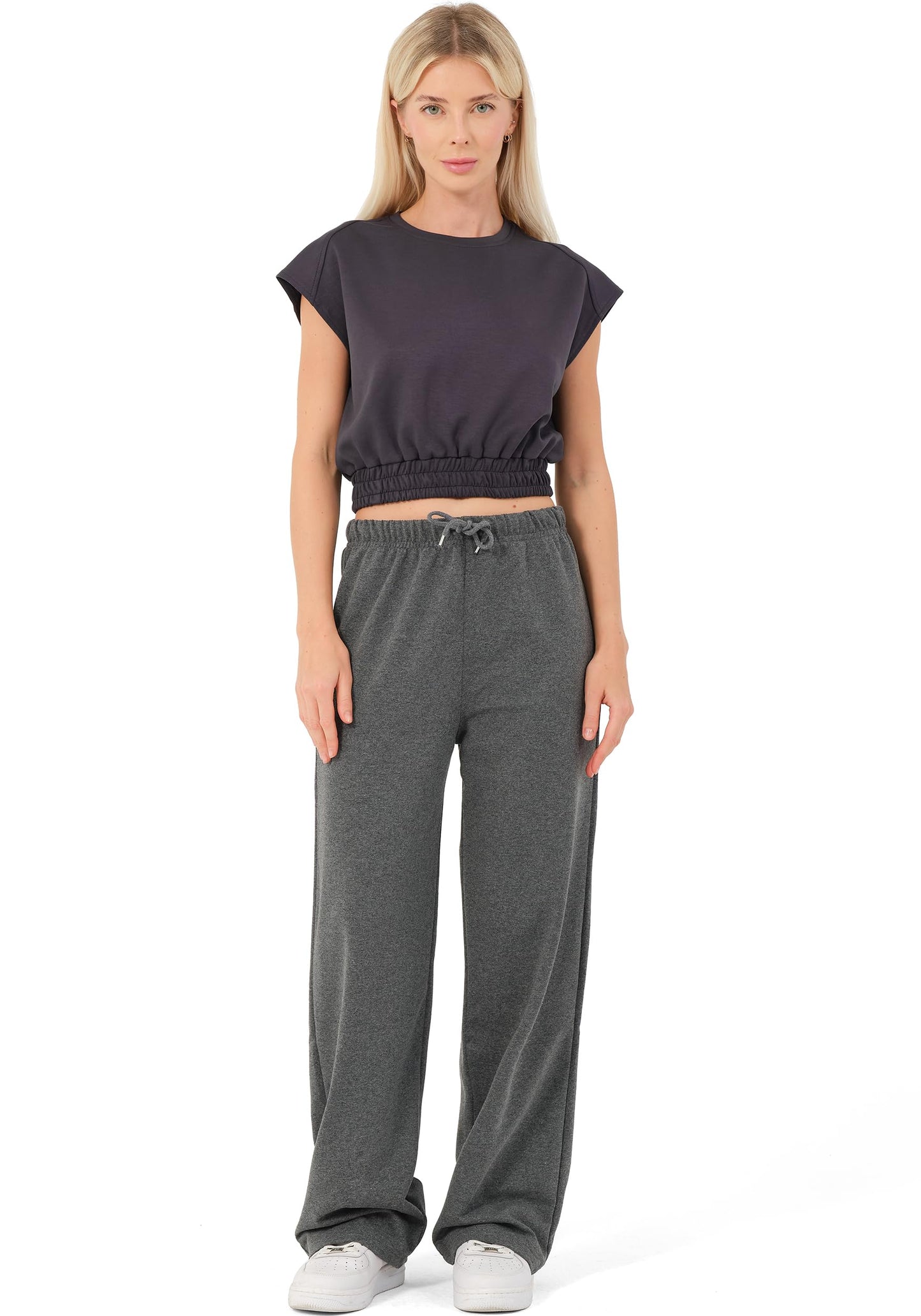 ROSS CAMP Women’s Jogging Pants – Wide Leg High Waist Cotton Sweatpants