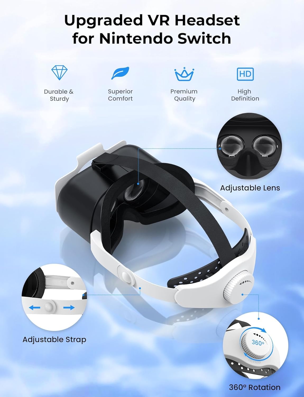 DEVASO VR Brille für Nintendo Switch/Switch OLED mit einstellbaren HD-Linsen, 3D VR (Virtual Reality) Headset Spiele Zubehör Set, Switch VR Labo Goggles Brille