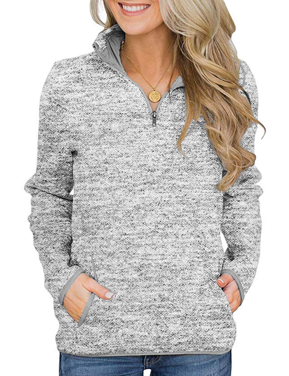 iWoo Women’s 1/4 Zip Pullover Sweatshirt – Casual Long Sleeve Top