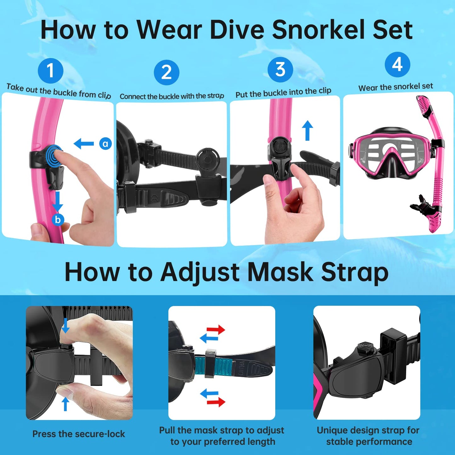 JEMULICE Schnorchelset Erwachsene, Schnorcheln Set mit Taucherbrille und Dry Schnorchel für Herren und Damen, Anti-Leck & Anti-Fog Tauchmaske aus Gehärtetem Glas für Tauchen, Schnorcheln und Schwimmen