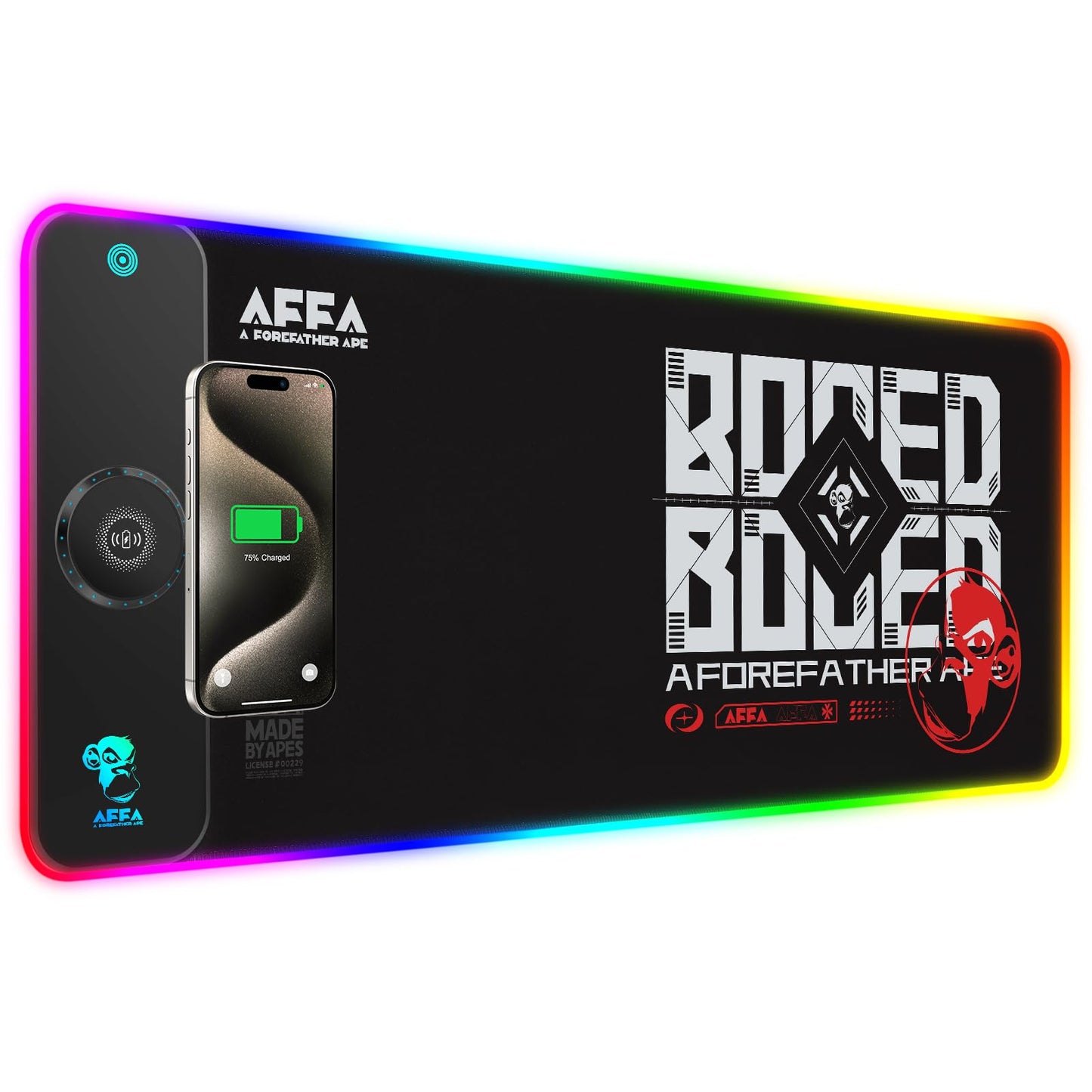 RGB Gaming Mauspad 15W Qi Mousepad LED, 10 Beleuchtungsmodi mit 15W Schnellladung Qi Kabelloses Laden für I-Phone Handy, Kopfhörer, Wasserdicht, rutschfest für Gaming, Schreibtische, PC und Büro