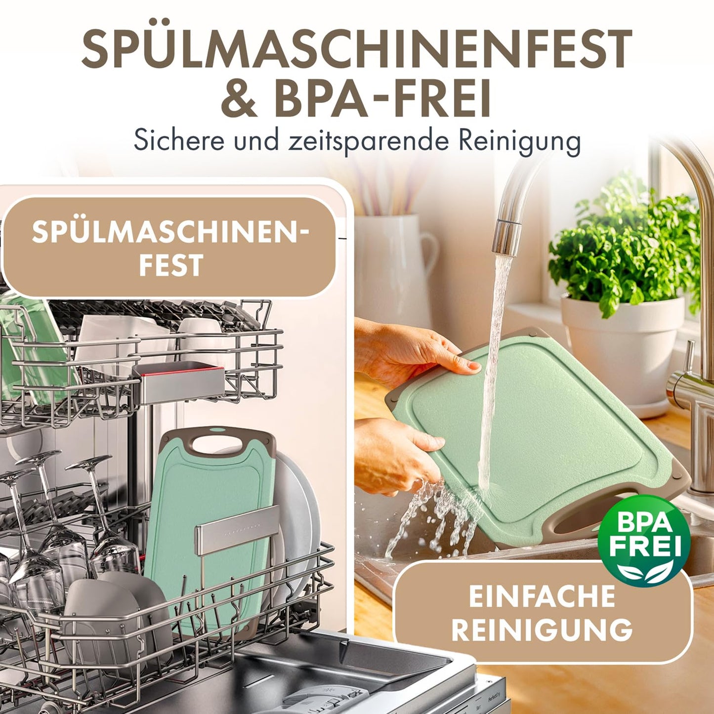 Blumtal Schneidebrett Set mit 3 Größen (S/M/L) - Schneidebrett Kunststoff groß + Saftrillen & Griff - Cutting Board - Küchenbrett BPA frei - Schneidbrett Spülmaschinenfest - Schneidebretter Grau