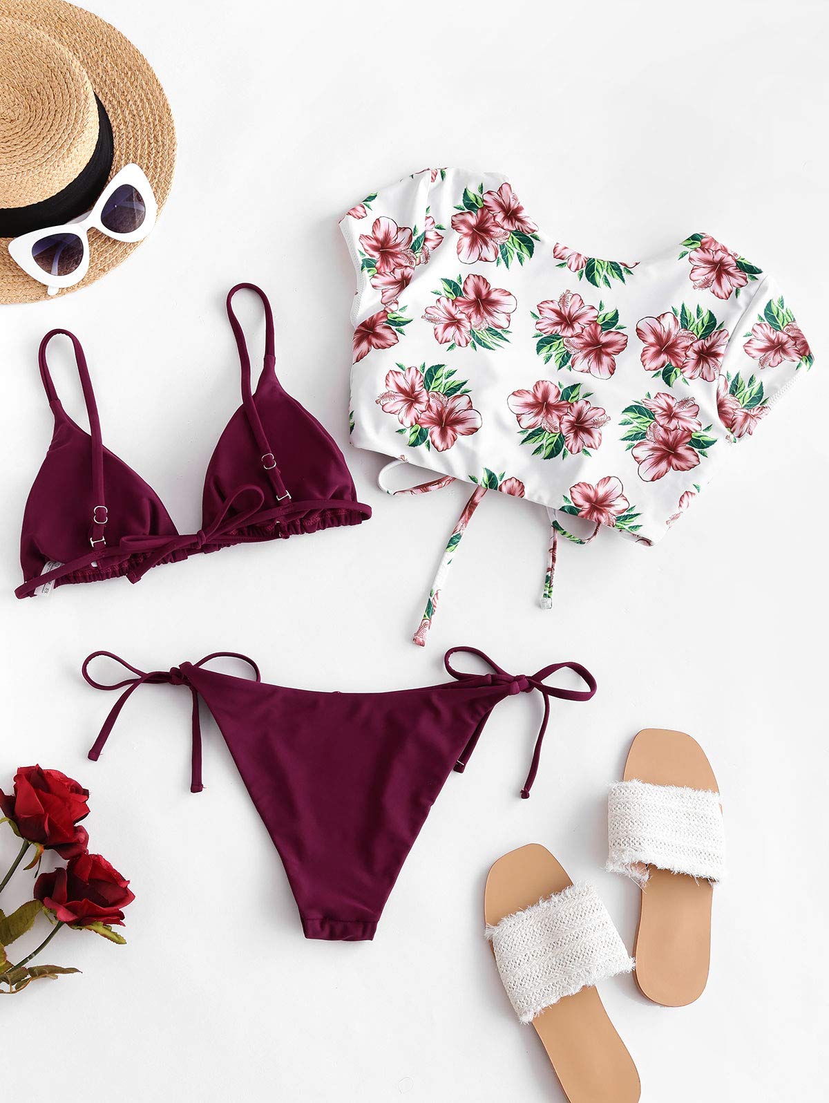 ZAFUL Padded Bikini Set Tie-Dye Triangle Top Low Waist Swim Shorts