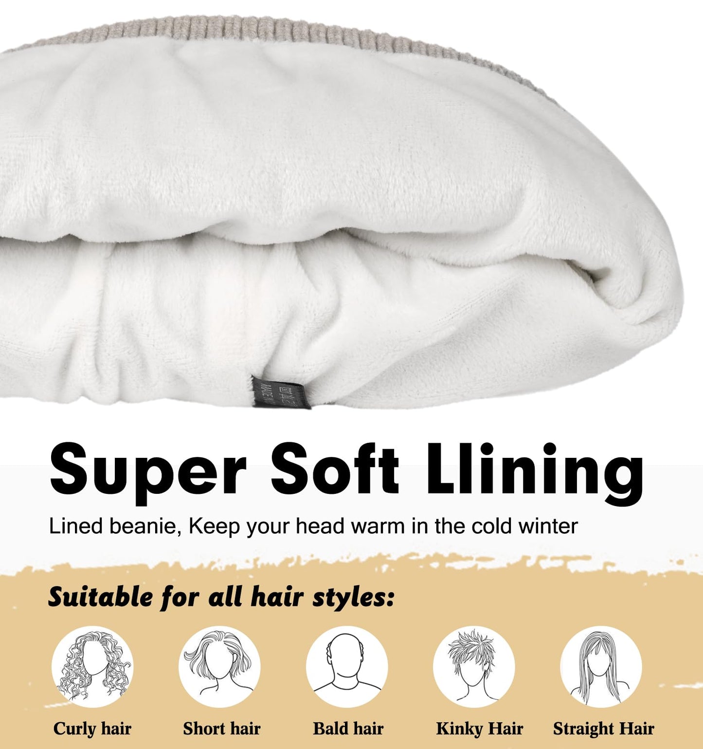 Wmcaps Beanie Mütze, Herren Winter Warme Unisex Wintermütze Strickmütze Dehnbare Weiche Wollmütze mit Bündchen und Dickem Warmem Futter Geschenk für Freundin männer Frauen