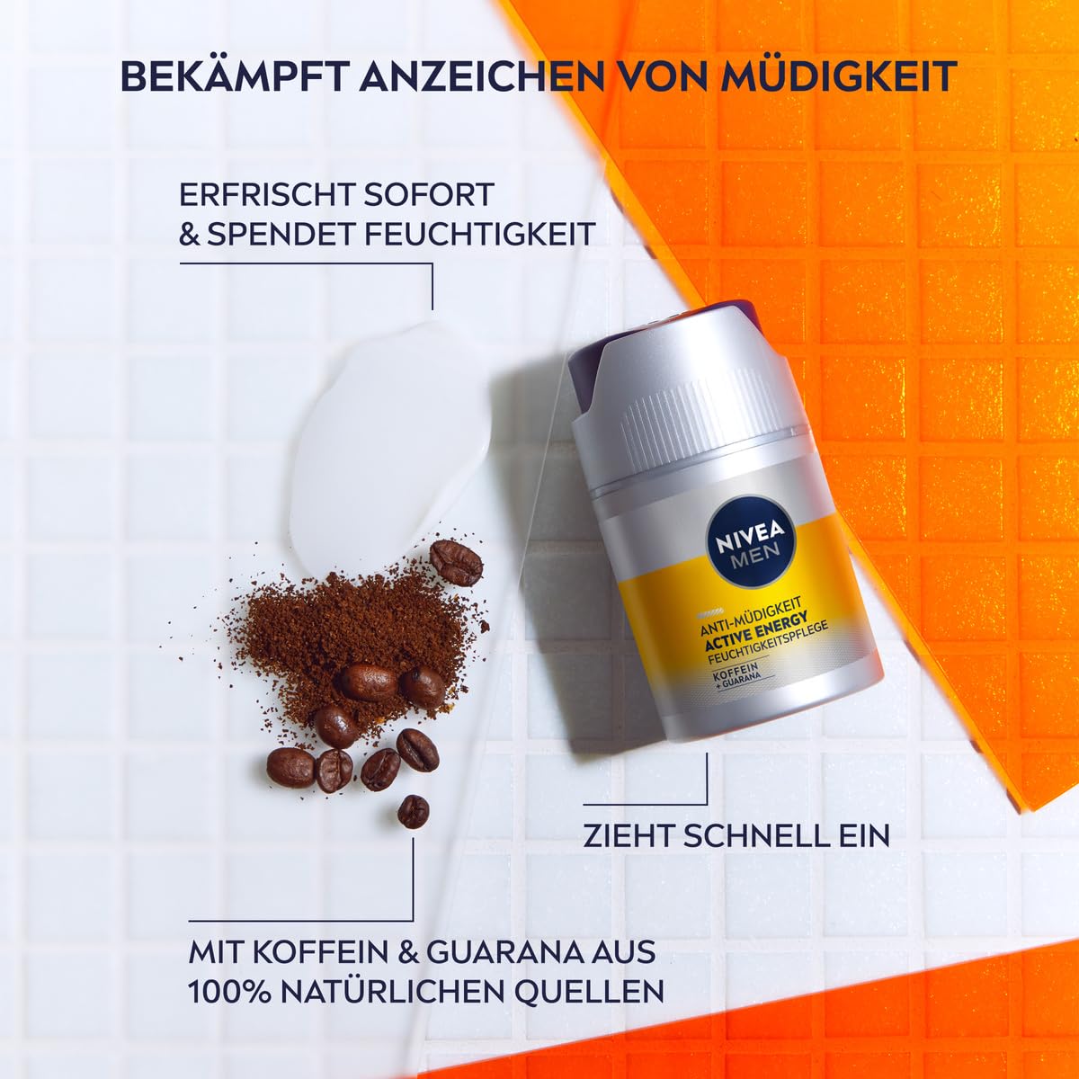 NIVEA MEN Active Energy Gesichtspflege Creme (50ml) – Revitalizing Face Cream for Men, Fast-Absorbing Moisturizer for Tired Skin