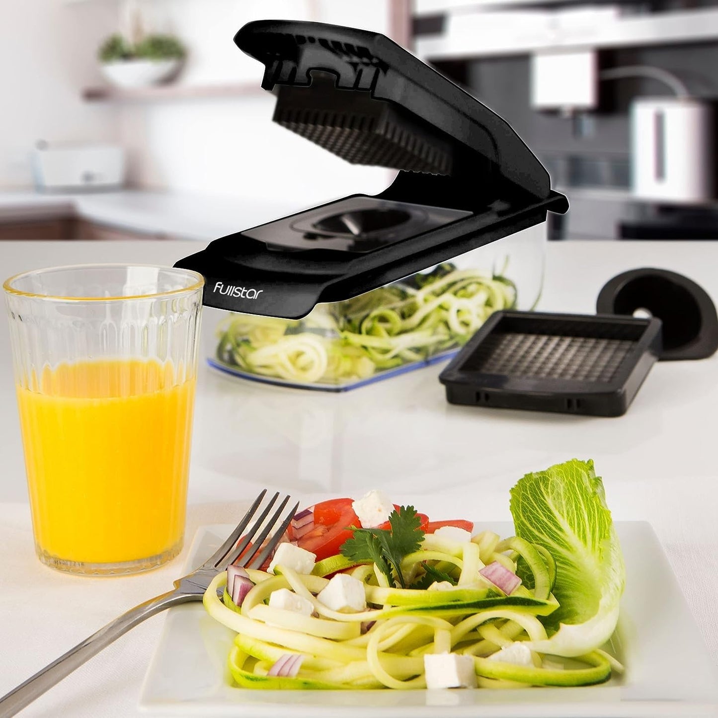 Gemüseschneider Spiralschneider Gemüsehobel - Gemüse Schneider Zwiebelschneider Kartoffelschneider Obstschneider - Vegetable Chopper Cutter Dicer (4-in-1 - Weiß)