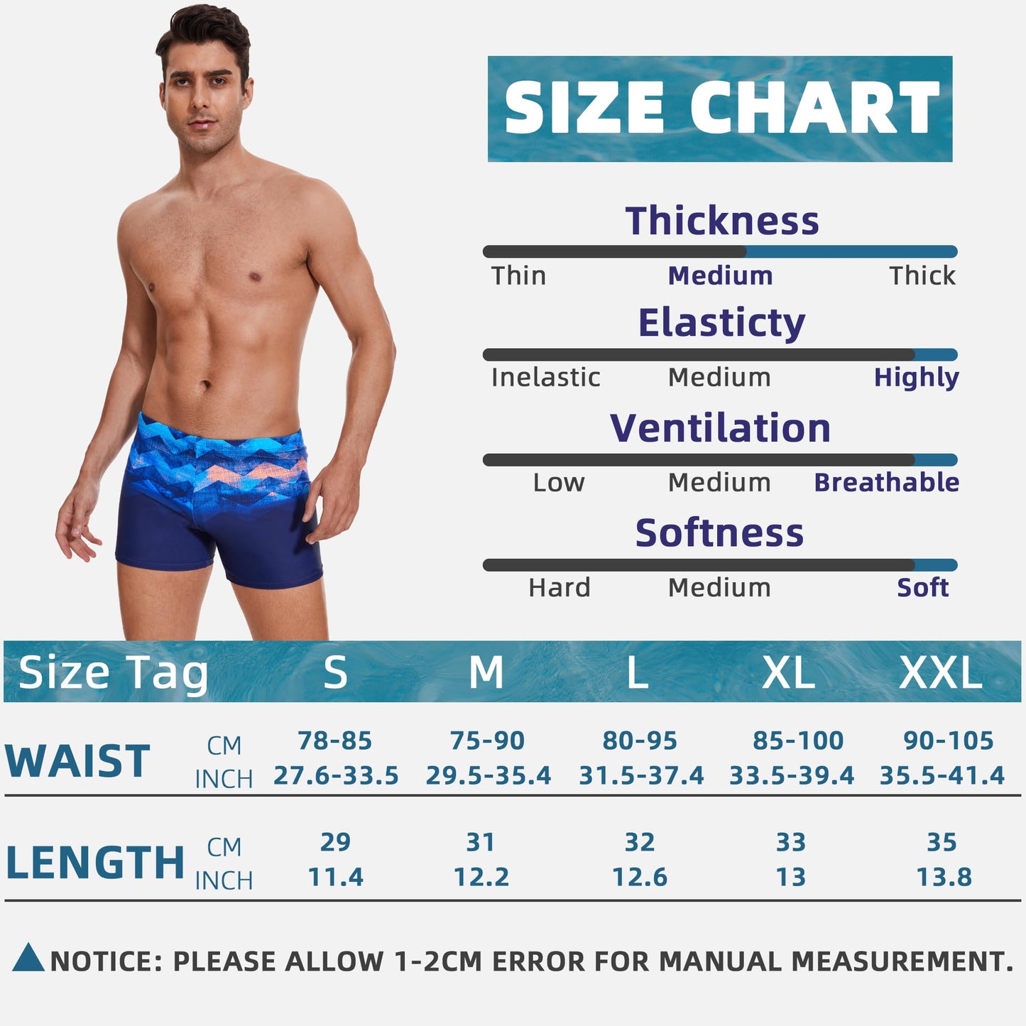 Men’s Short Swim Trunks – Quick-Dry, Hydrophobic Swim Shorts