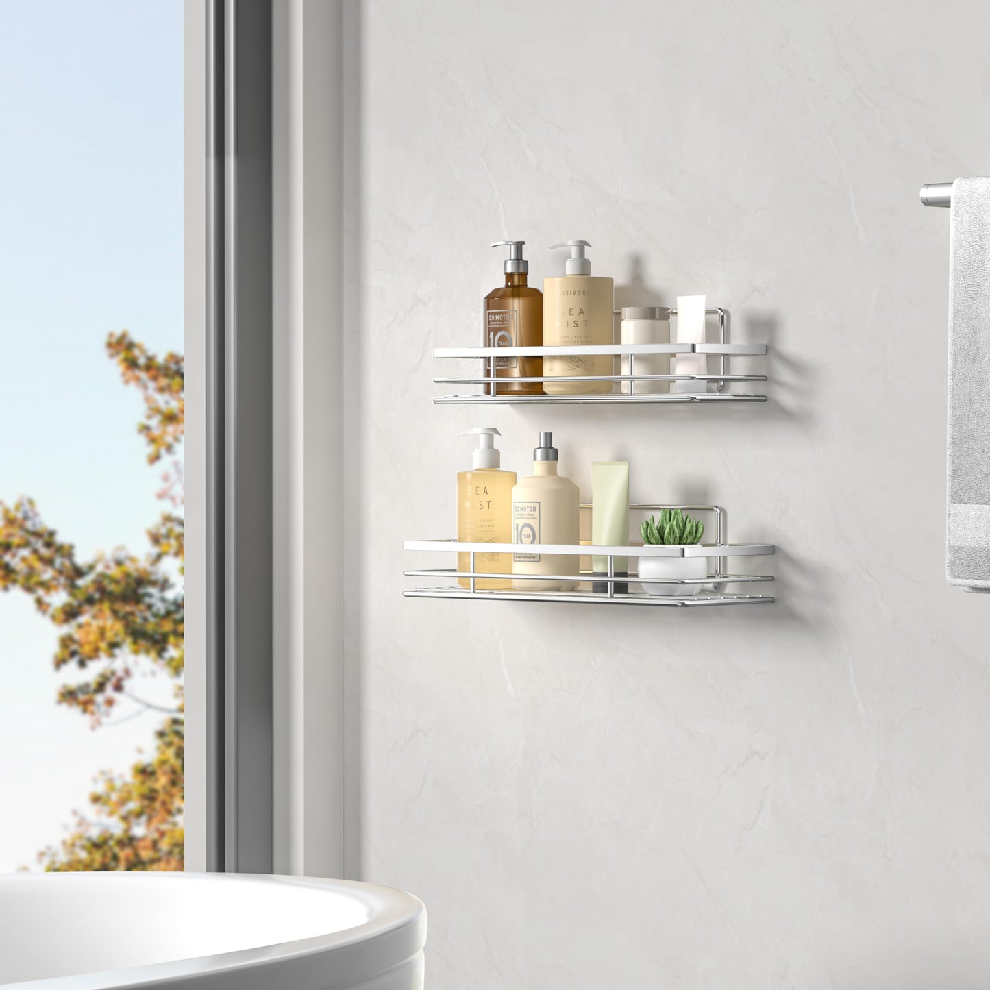 saffruff Duschablage Ohne Bohren 2 Stück Duschregal Duschkorb Badezimmer Organizer, Regal Badregal Shampoo Halterung für Dusche Küche Bathroom, mit 2 Klebeflächen,Edelstahl Schwarz