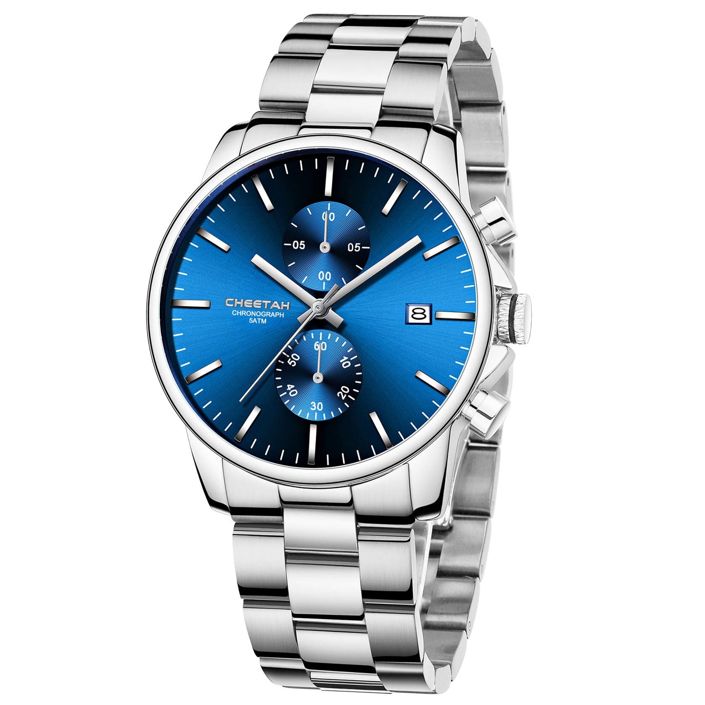 Herrenuhren mit lässiger wasserdichter Chronographen Quarzuhr aus Edelstahl und Metall, Auto Date in farbenfrohen Zeigern