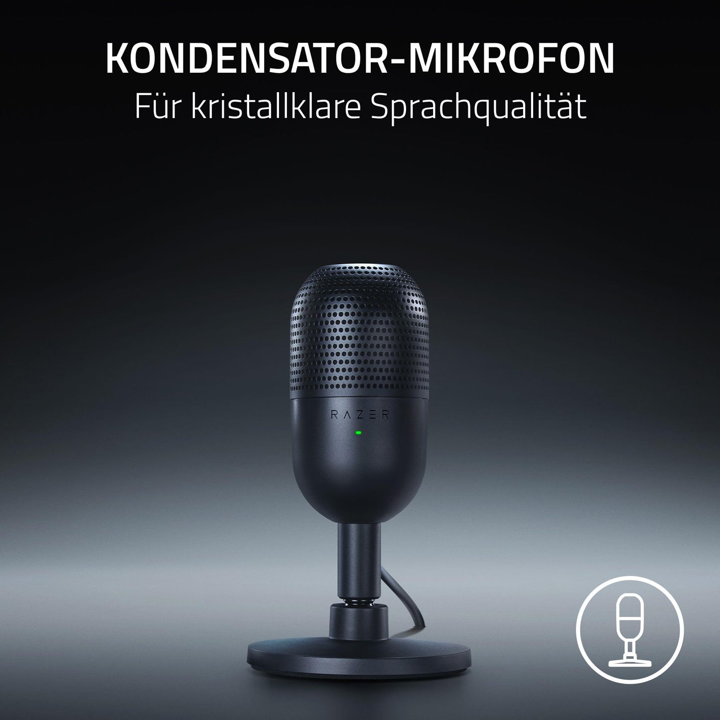 Razer Seiren V3 Mini - Ultrakompaktes USB-Mikrofon (14mm Supernieren Kondensatormikrofon, Tap-to-Mute-Sensor mit LED-Anzeige, integrierter Stoßdämpfer, Plug-and-Play Design) Schwarz