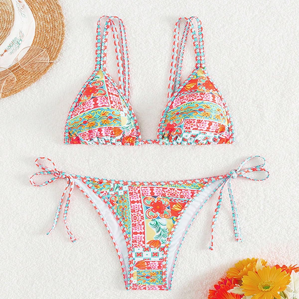 SNOMYRS Women's Triangle Bikini 2-Piece Floral High-Waisted Swimsuit Set
