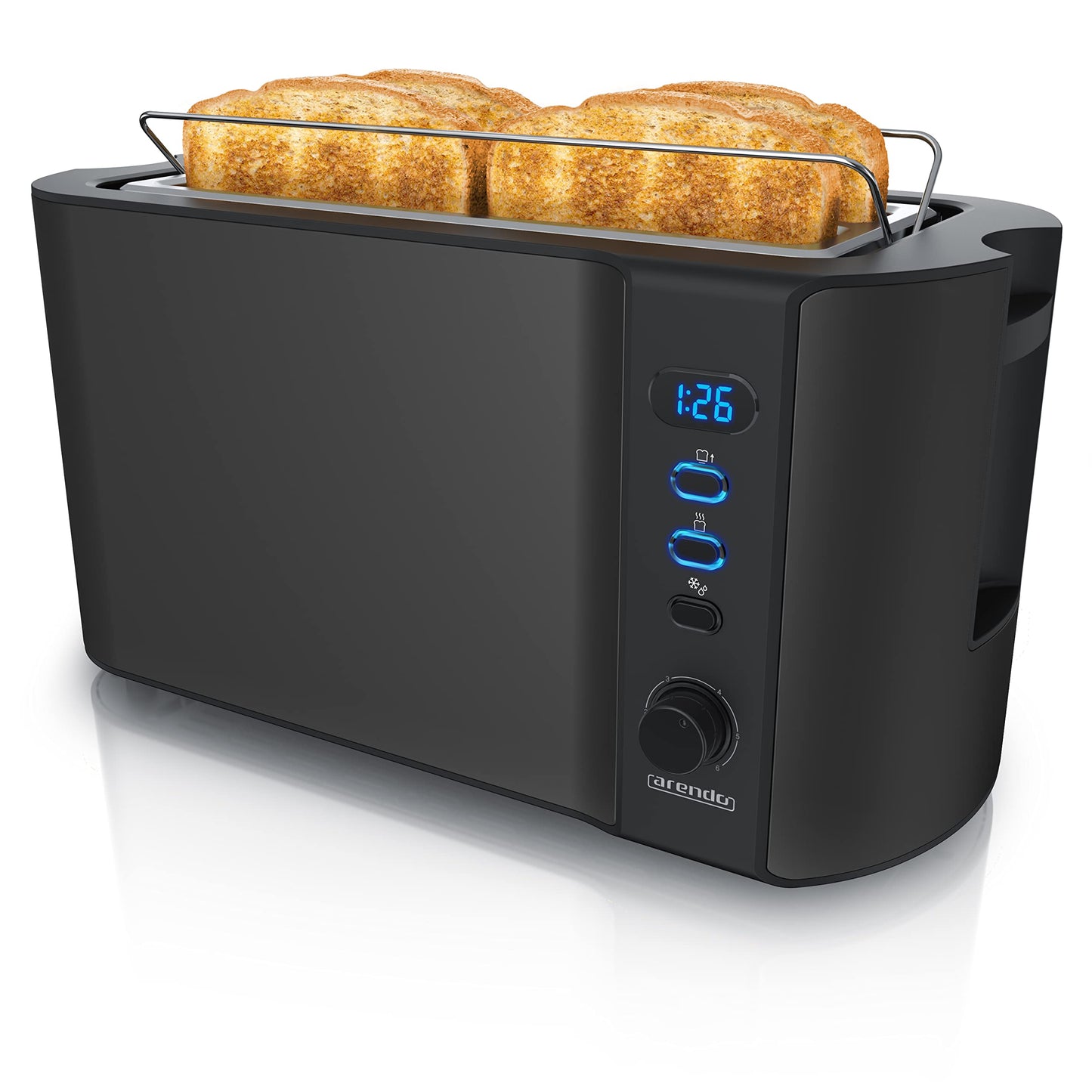 Arendo - Edelstahl Toaster Langschlitz 4 Scheiben - Defrost Funktion - wärmeisolierendes Gehäuse - mit integriertem Brötchenaufsatz - 1500W - Krümelschublade - Display mit Restzeitanzeige - Kupfer