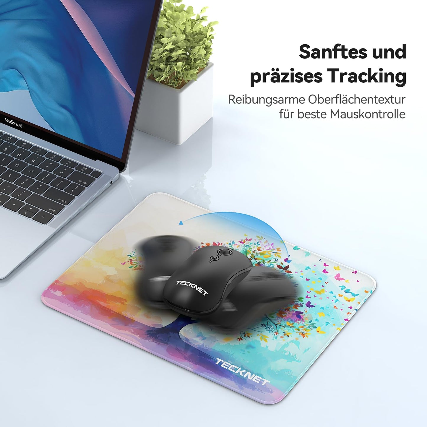 TECKNET Mauspad, 280 x 210 mm Gaming Mousepad mit Wasserdicht und Rutschfester Gummi für PC-Büro, Arbeit, Gaming, Studium, Laptop, Computer, Zuhause-Schwarz