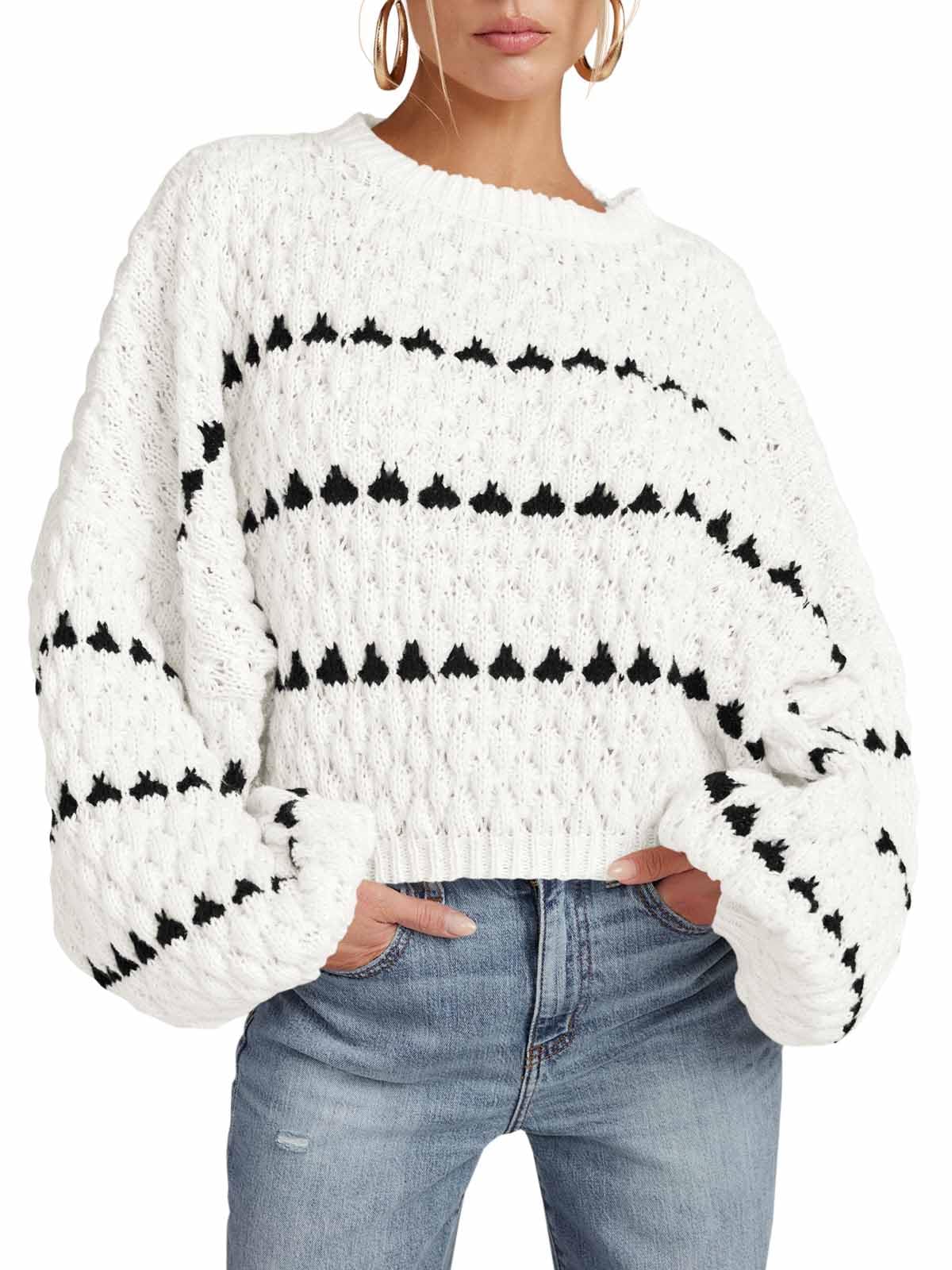 Saodimallsu Women’s Oversized Striped Knit Sweater