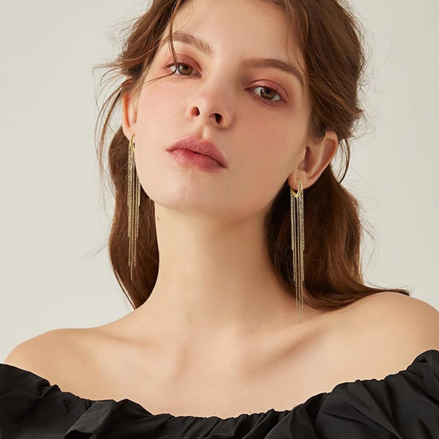 KRFY Long Tassel Hoop Earrings
