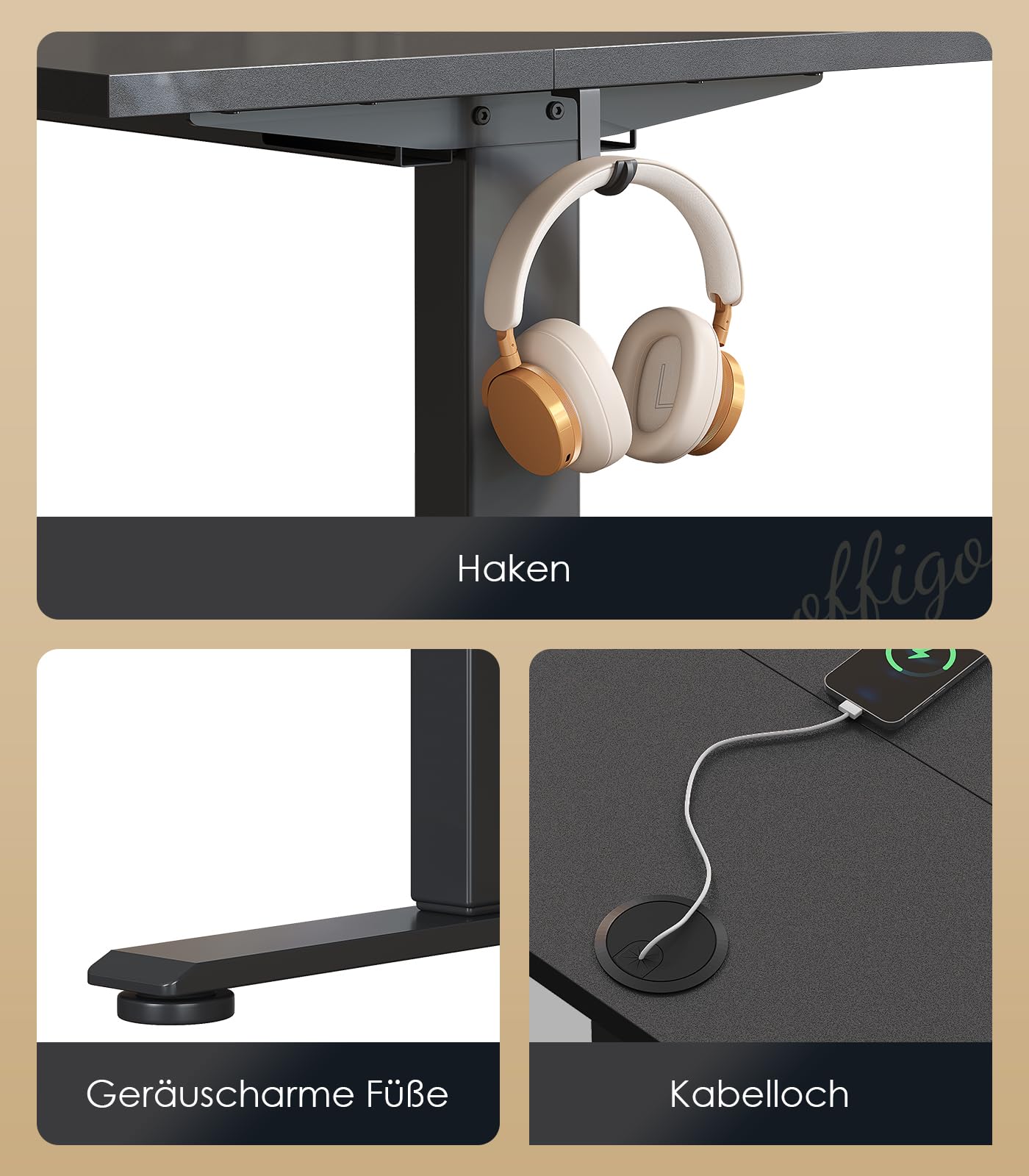 OffiGo Höhenverstellbarer Schreibtisch, 120 cm Elektrischer Schreibtisch, Ergonomischer Tisch mit Memory-Funktion, Gaming Tisch Höhenverstellbar, Moderner Computertisch für Zuhause und Büro, Weiß