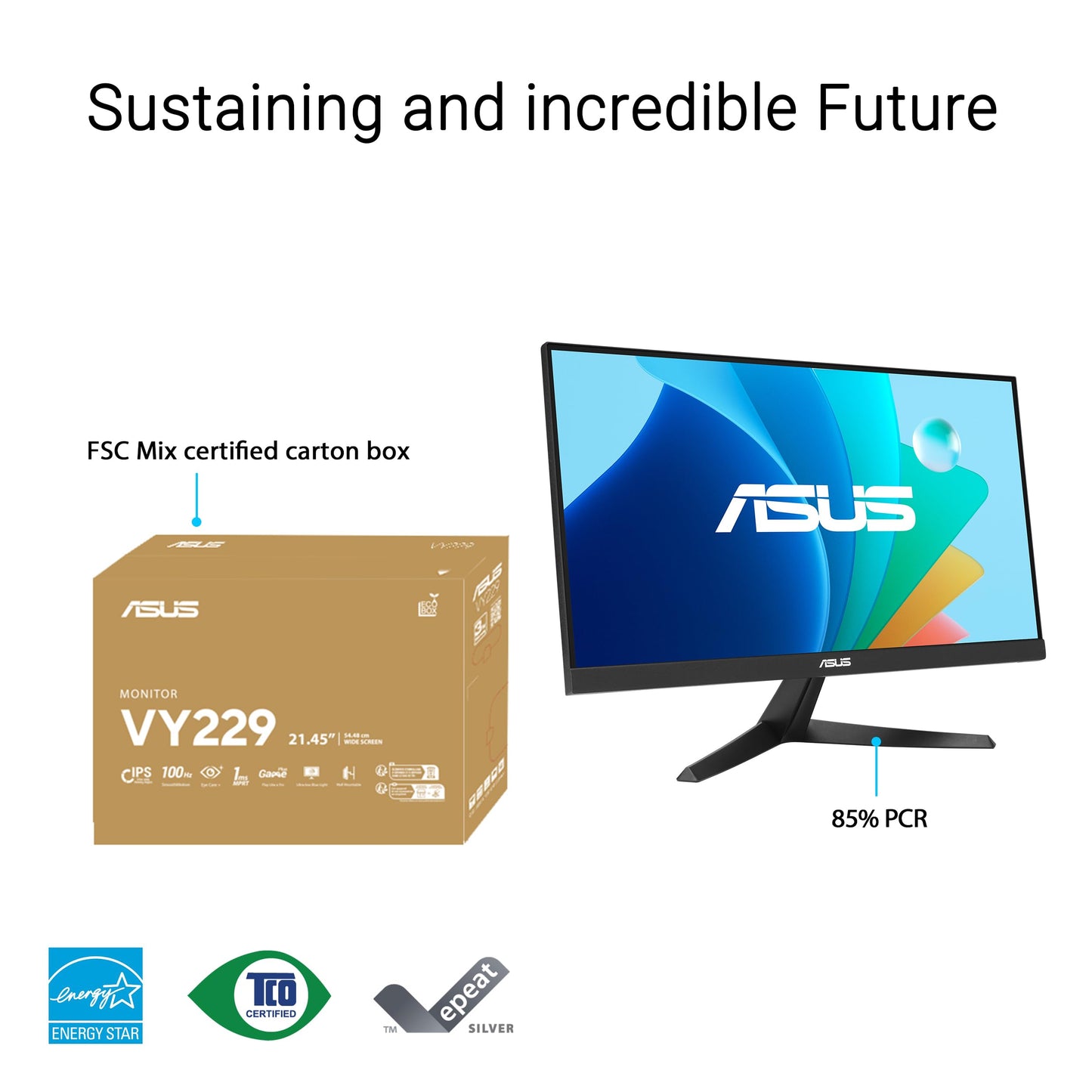 ASUS Eye Care VY249HF - 24 Zoll Full HD Monitor - 100 Hz, 1ms MPRT, AdaptiveSync - IPS Panel, Vesa 100x100, 16:9, 1920x1080, HDMI