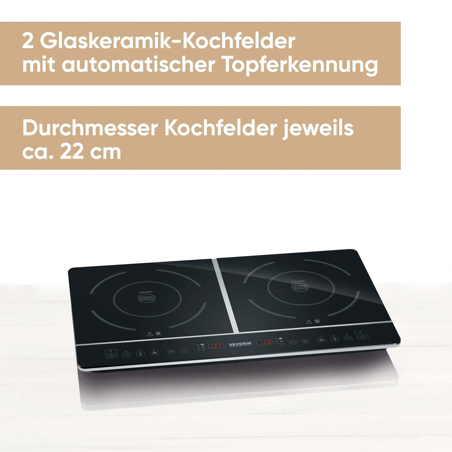 SEVERIN Kochplatte Induktion, für Küche, Büro oder Camping, hochwertige Herdplatte mit stufenloser Temperatureinstellung, Campingkocher mit Glaskeramik-Kochfeld, schwarz, 2.000 W, KP 1071