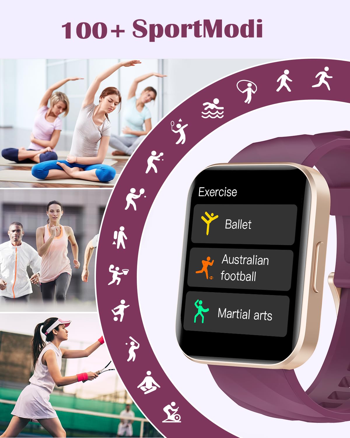 RUIMEN Smartwatch Damen Herren mit Telefonfunktion Fitnessuhr Schrittzähler Uhr mit Pulsmesser SpO2 Messung Schlafüberwachung Nachrichten Multi Trainingsmodi Smart Watch Wasserdicht Für Android iOS