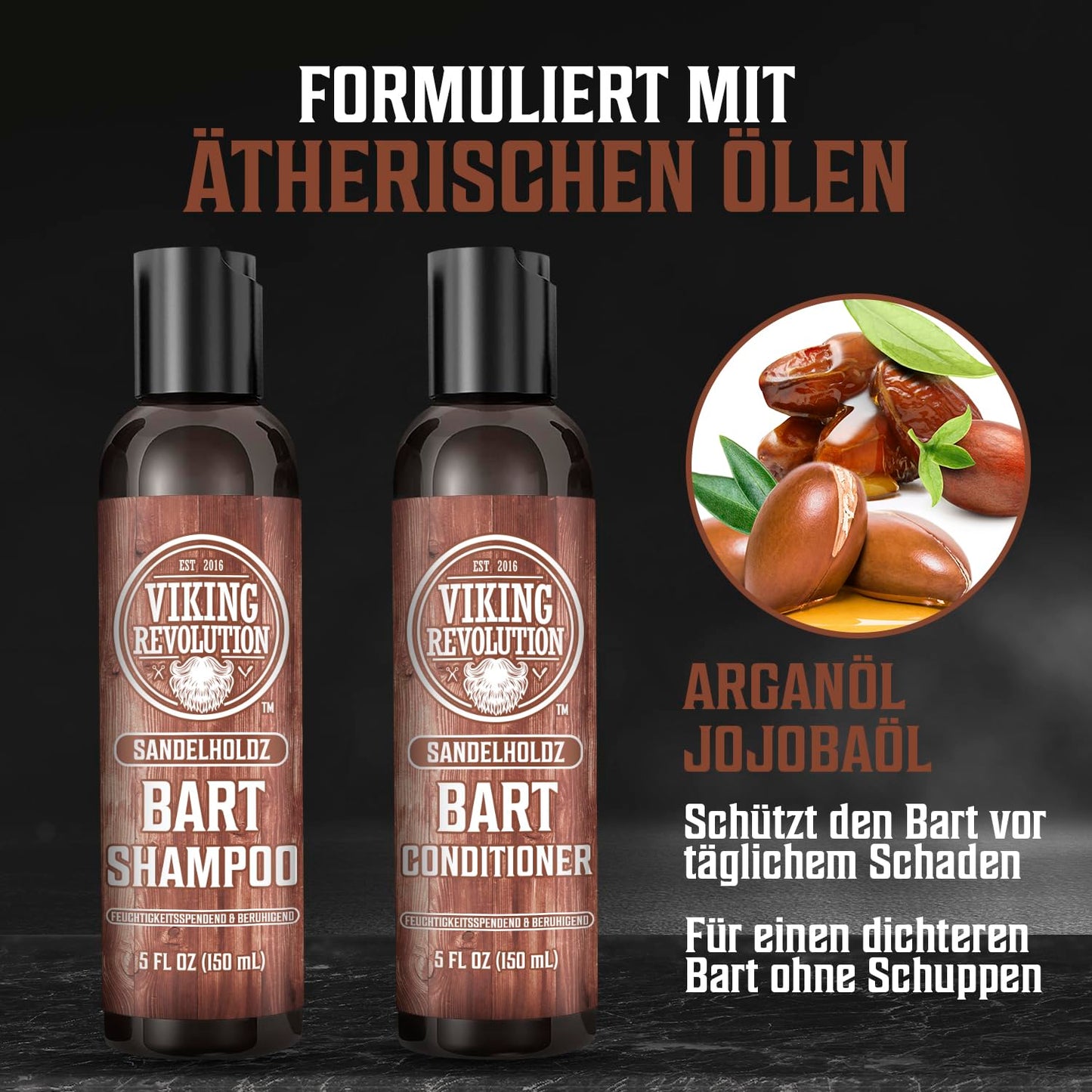 Viking Revolution - Bartshampoo & Conditioner Set - Erweicht, Glättet & Stärkt den Bartwuchs - Bartshampoo Für Männer - Sandelholzduft - Geschenke Für Männer - 2 x 150 ml