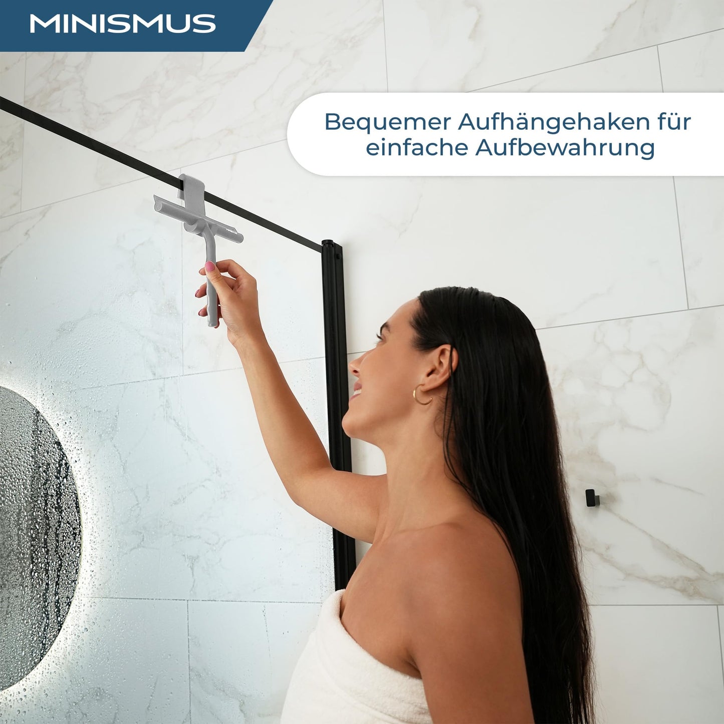 MINISMUS Fensterabzieher mit Aufhänger – Profi Abzieher Dusche - Duschabzieher – Schlierenfrei – Hochwertiger Silikon - Antirutsch (Schwarz)