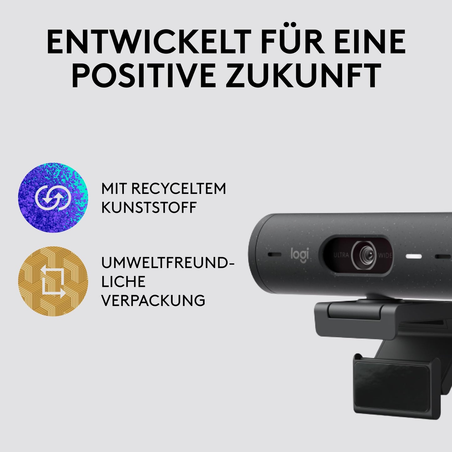Logitech Brio 500 Full-HD-Webcam mit Auto-Lichtkorrektur, Zeigemodus, Doppelmikrofon + Rauschunterdrückung, Webcam-Abdeckung, für Microsoft Teams, Google Meet, Zoom, USB-C-Kabel - Graphit