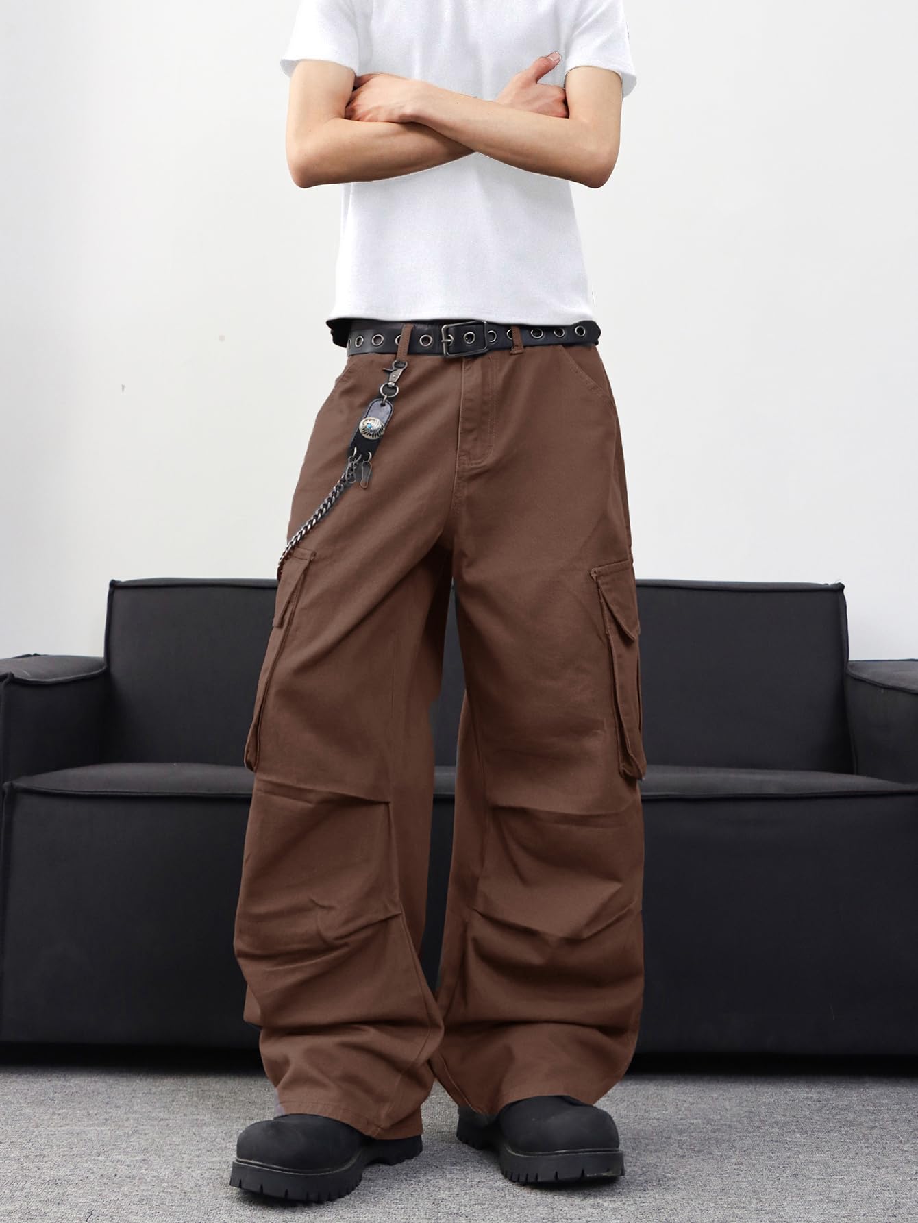 Zewool Men’s Casual Wide-Leg Denim Cargo Pants – Medium Weight Baggy Jeans