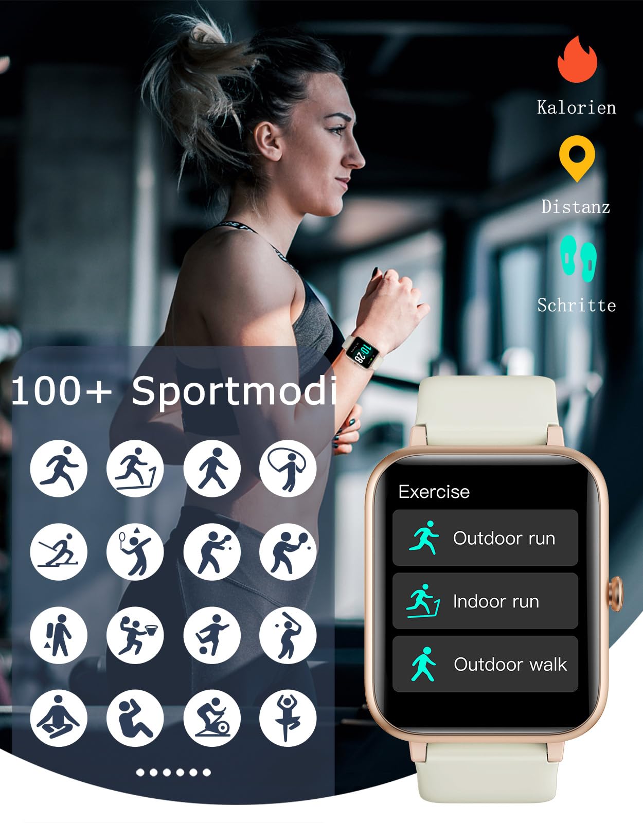 GRV Smartwatch für Damen Herren mit Telefonfunktion,Fitnessuhr mit Pulsmesser SpO2 Schlafmonitor Schrittzähler IP68 Wasserdicht,Multi Sportmodi Smart Watch Fitness Tracker für iOS Android Handy