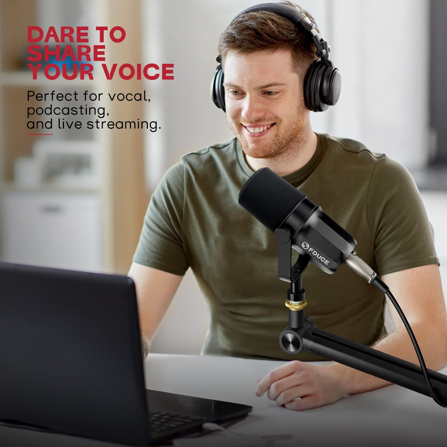 FDUCE SL40X XLR Dynamic Microphone Set for Vocal Recording, Podcasting, Gaming, Live Streaming and Broadcasting, All-Metal Microphone, Voice Isolating Technology, Black