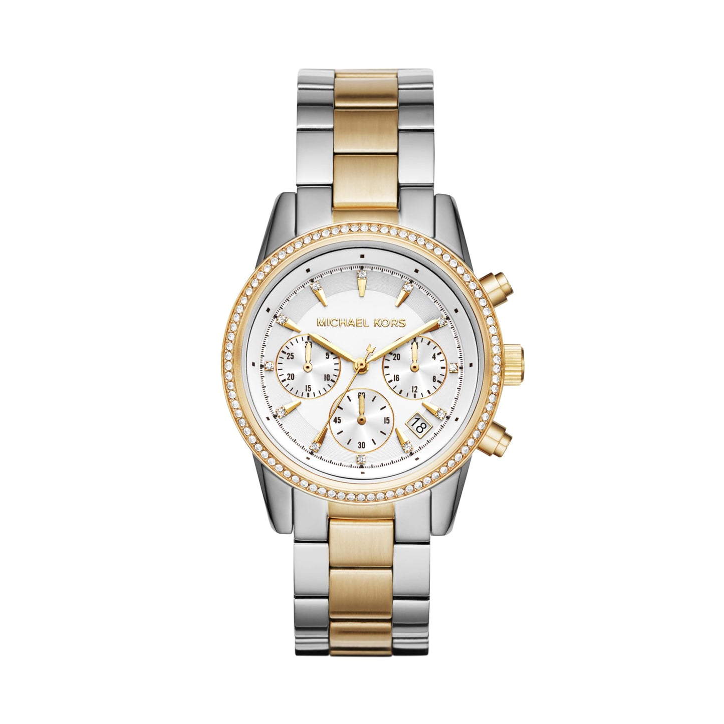 Michael Kors ladies' watch Ritz, 37 mm case size, quartz chronograph movement, stainless steel bracelet