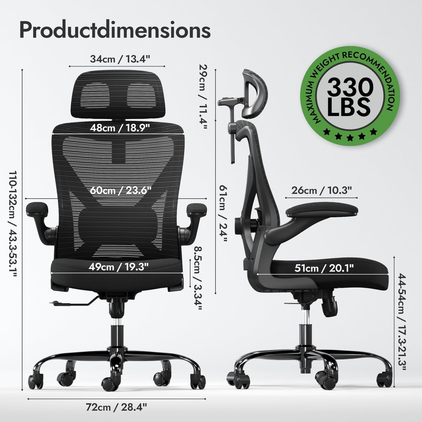 TRALT Ergonomischer Bürostuhl - X-förmiger bequemer Computer-Bürostuhl, Gaming-Stuhl, Bürostuhl mit Lendenwirbelstütze, Netz-Bürostuhl mit Kopfstütze (Grau-Silber)