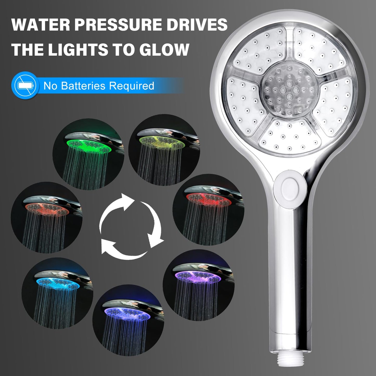 JINYOMFLY Regendusche Duschkopf mit LED, Regendusche mit LED Beleuchtung, Dusche Kopfbrause LED, 7 Farben Wechseln Automatisch, 2 Duschmodi