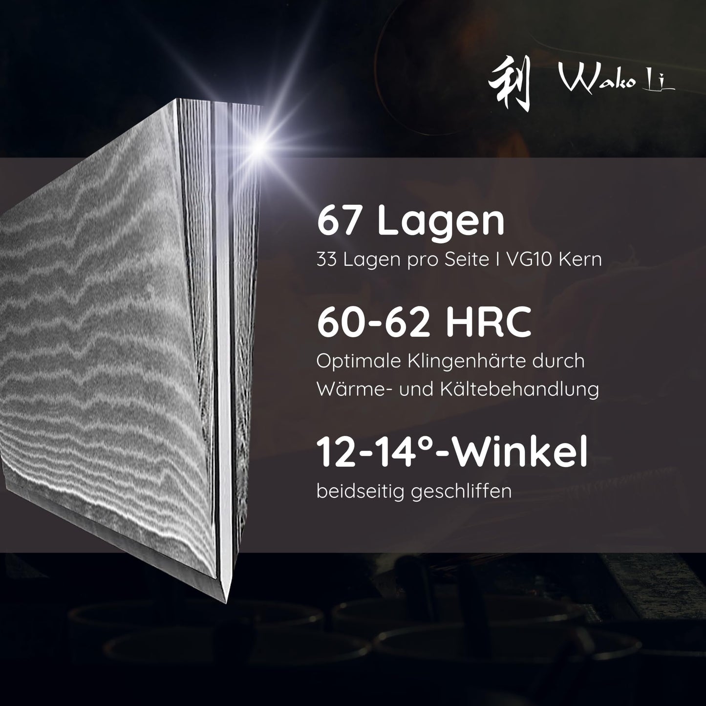 Wakoli EDIB 3er Damastmesser Set mit 8-17cm Klingen gefertigt aus 67 Lagen echtem Damaststahl mit Pakkaholzgriff in Holzbox I Premium Messerset Damast & Profi Küchenmesser