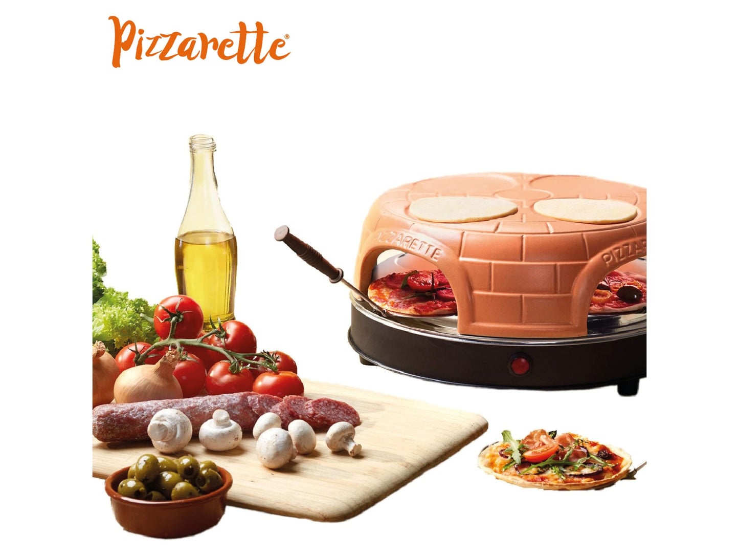 Emerio Pizzaofen, PIZZARETTE das Original, handgemachte Terracotta Tonhaube, patentiertes Design, für Mini-Pizza, echter Familien-Spaß für 8 Personen, PO-116124.1, Pink