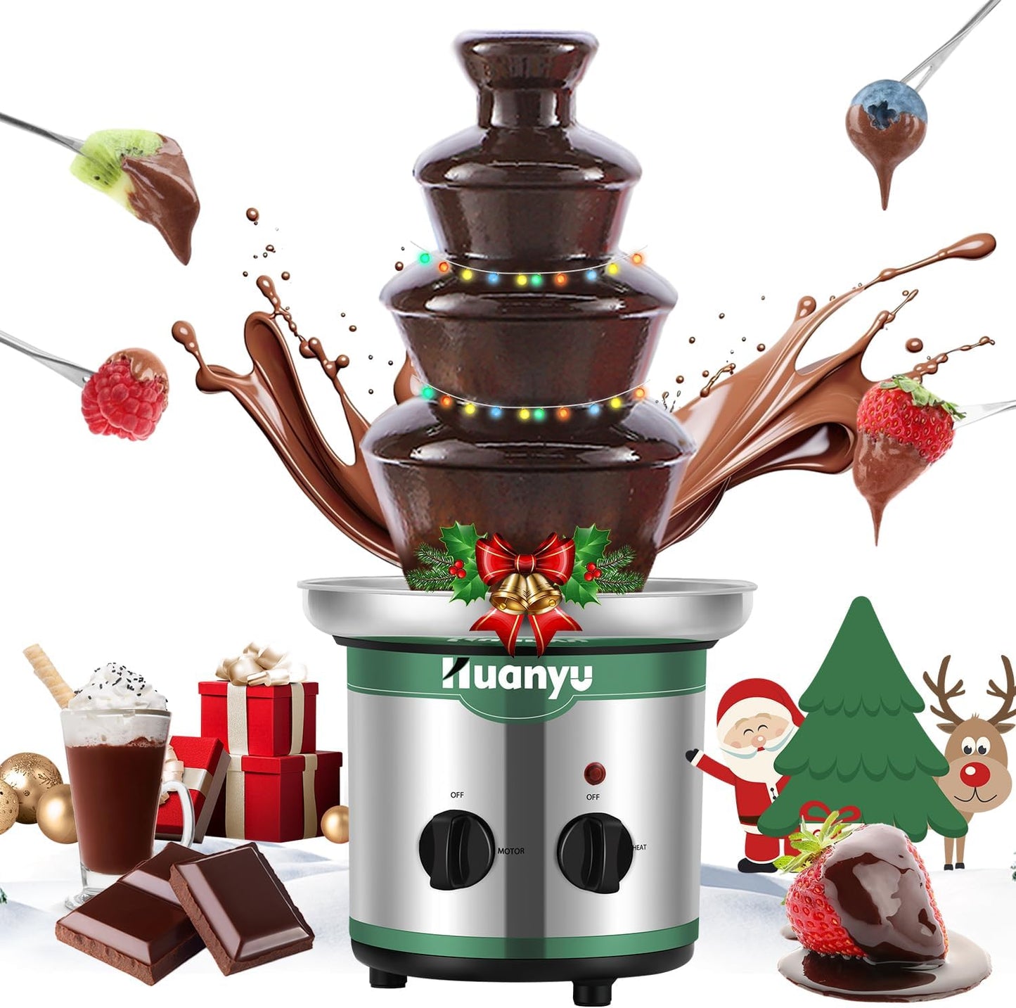 Huanyu 4-stufiger Schokoladenbrunnen, große Fondue-Sets für Schokolade, elektrische Schokoladenbrunnenmaschine, Schokoladenfondue-Set für Party, Hochzeit und Geburtstag