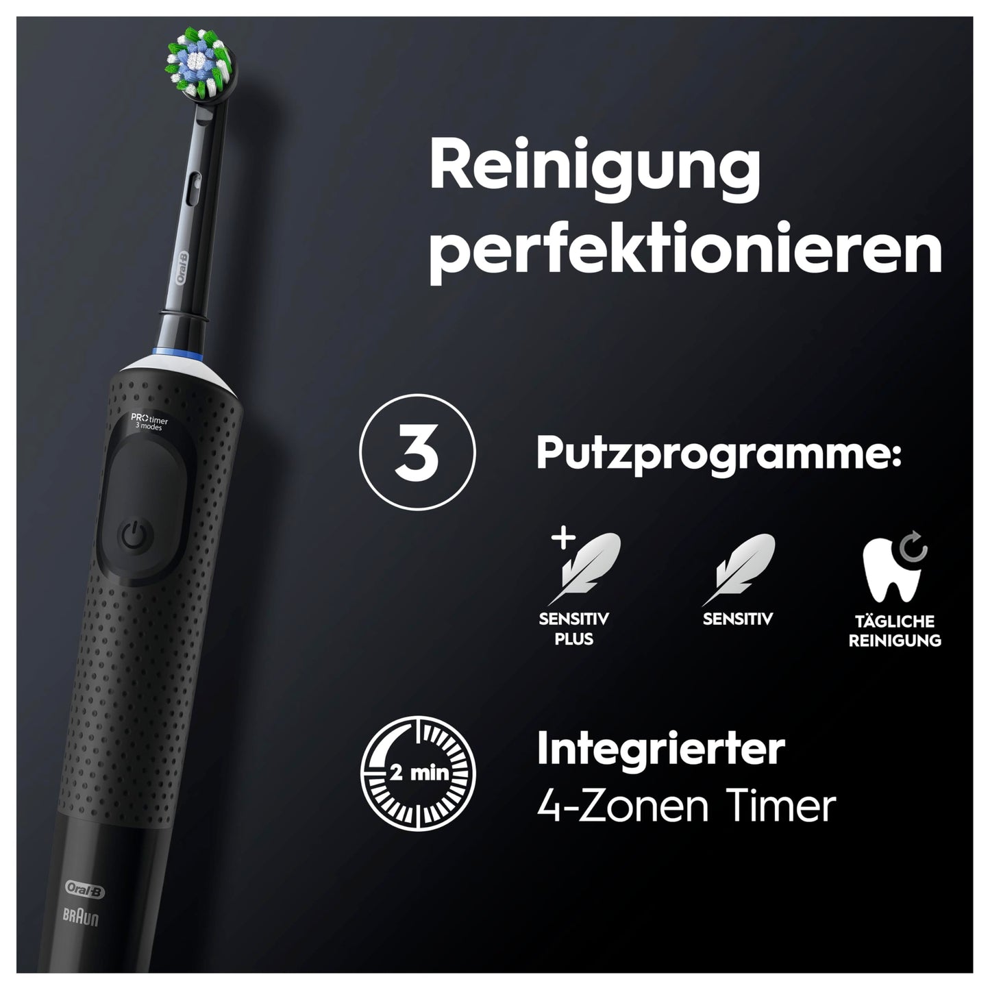 Oral-B Vitality Pro Elektrische Zahnbürste/Electric Toothbrush, 3 Putzmodi für Zahnpflege & Protect X Clean Zahnbürstenkopf, Geschenk Mann/Frau, Designed by Braun, schwarz, 1 stück (1er Pack)