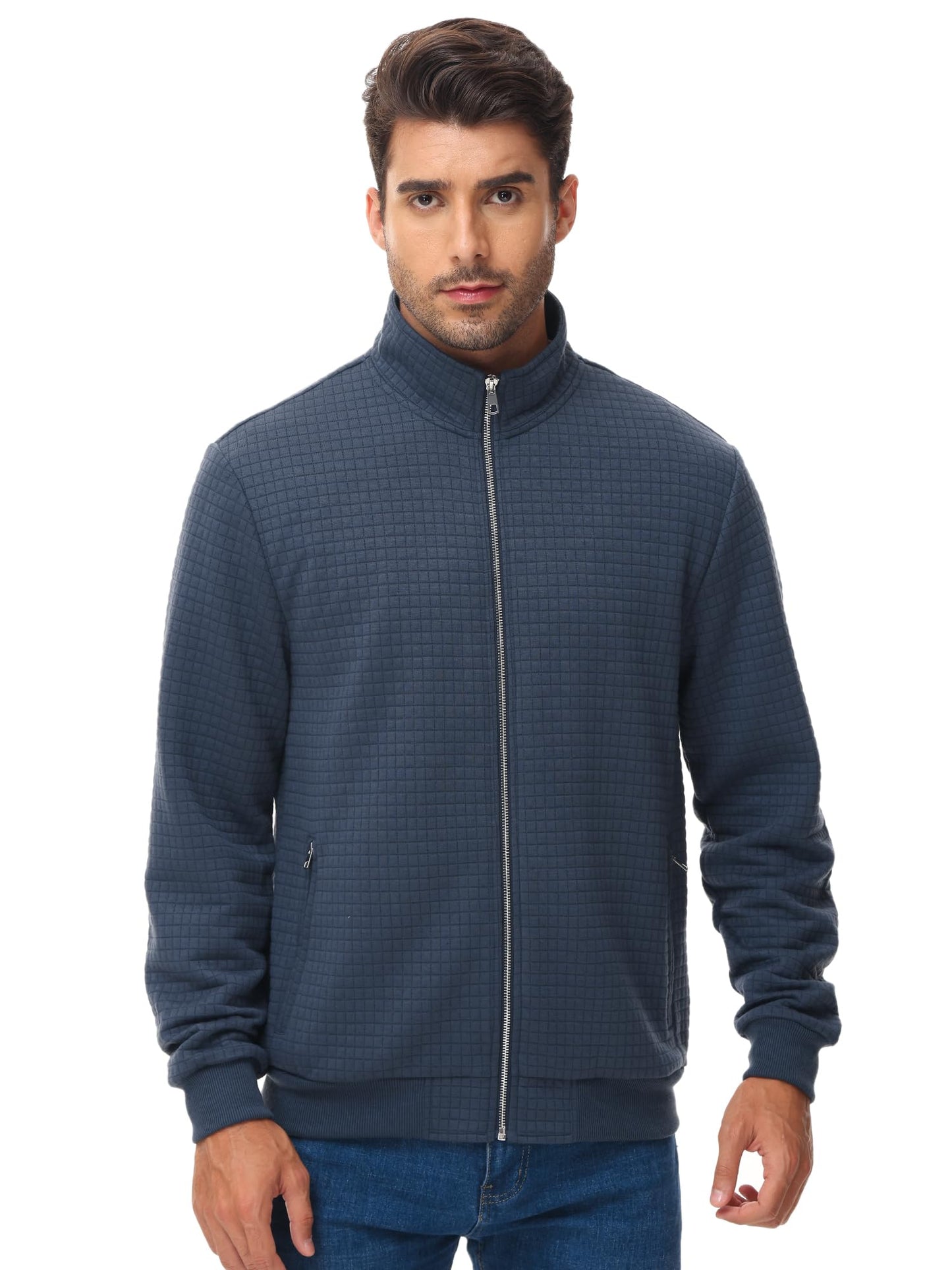 Men’s Transitional Jacket – Lightweight Winter Jacquard Coat with Zipper Pocket