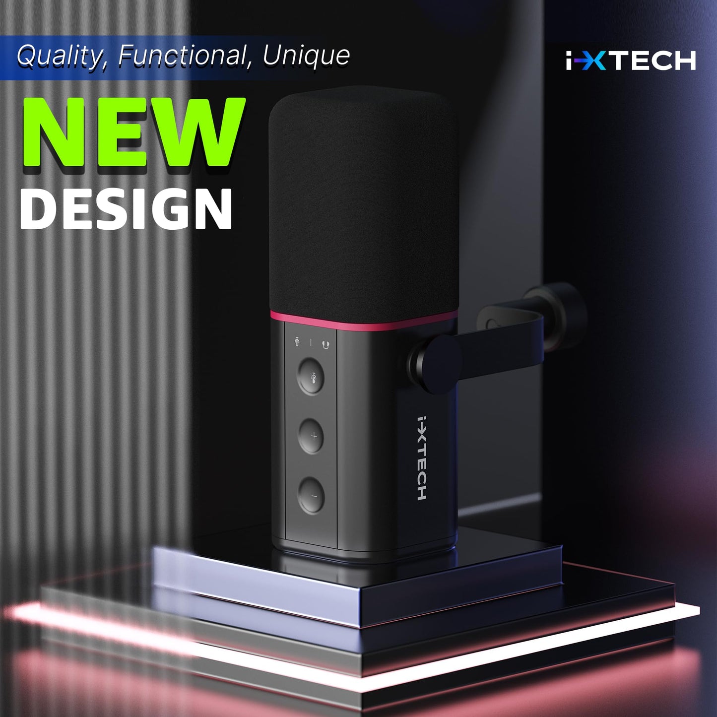 IXTECH Dynamisches Mikrofon mit Nierencharakteristik RGB Gesangsmikrofon USB XLR Studiomikrofon Software Stummschalttaste Microphone für Podcasting Streaming Aufnahme Gaming und Voice-Over Schwarz