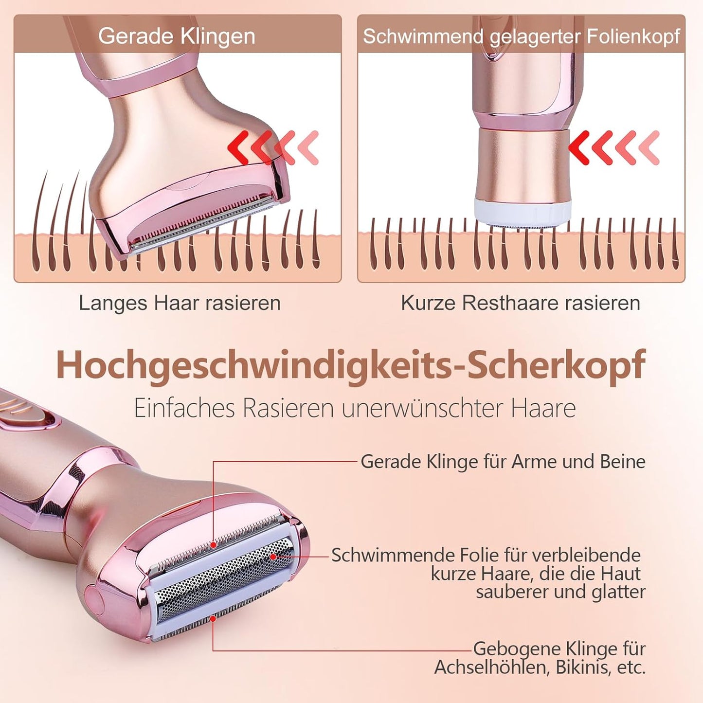 Elektrischer Rasierer Damen 2 in 1 Nass- und Trockenrasierer für Gesicht Armen Beine Achselhöhlen Intimbereich und Bikinizone tragbar wasserdicht und schmerzlos Elektrorasierer mit USB-Aufladung