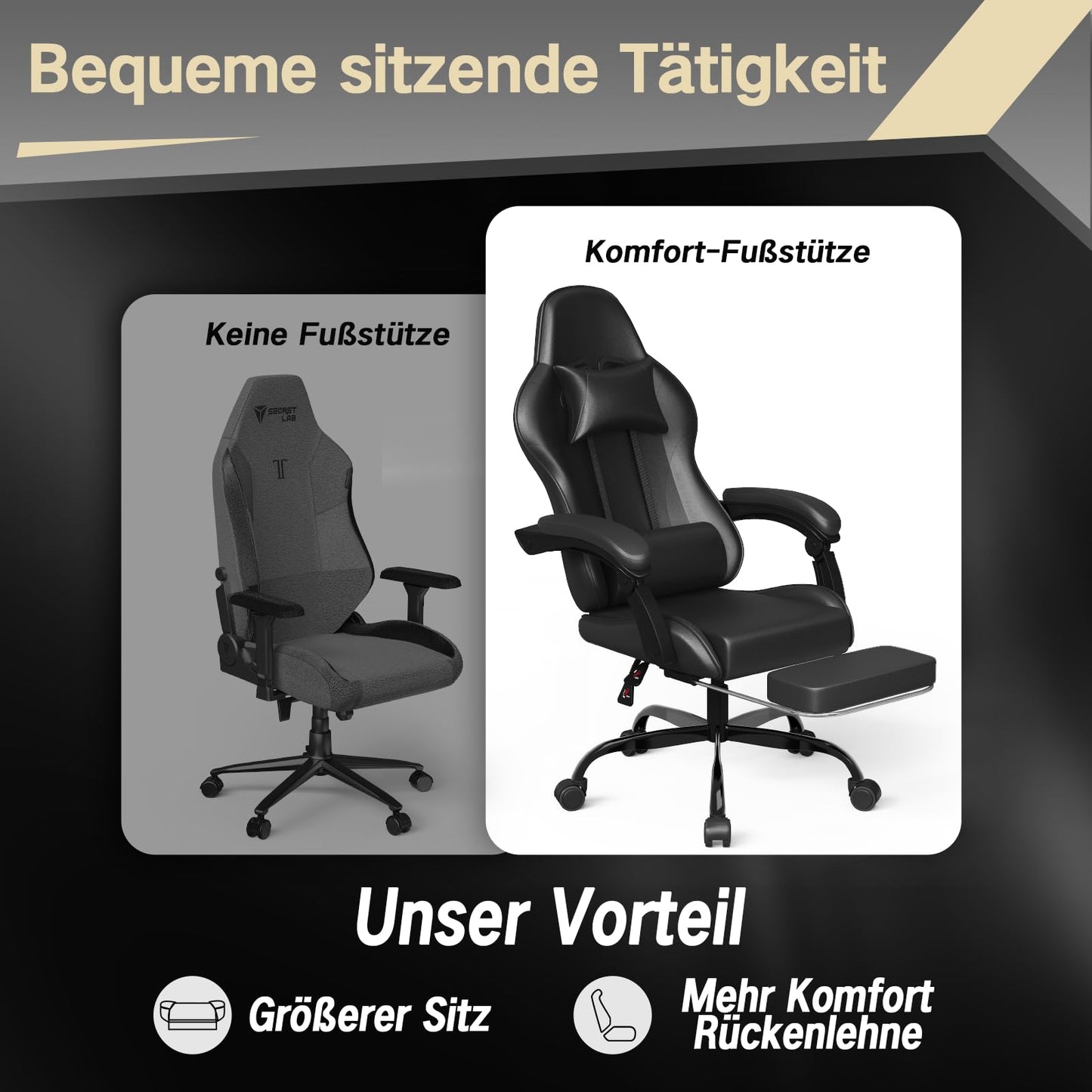 Devoko Massage Gaming Chair, Office Chair with Footrest and Massage Lumbar Cushion, Gamer Chair with Headrest, Ergonomic Gaming PC Chair 150 kg Load Capacity, Black