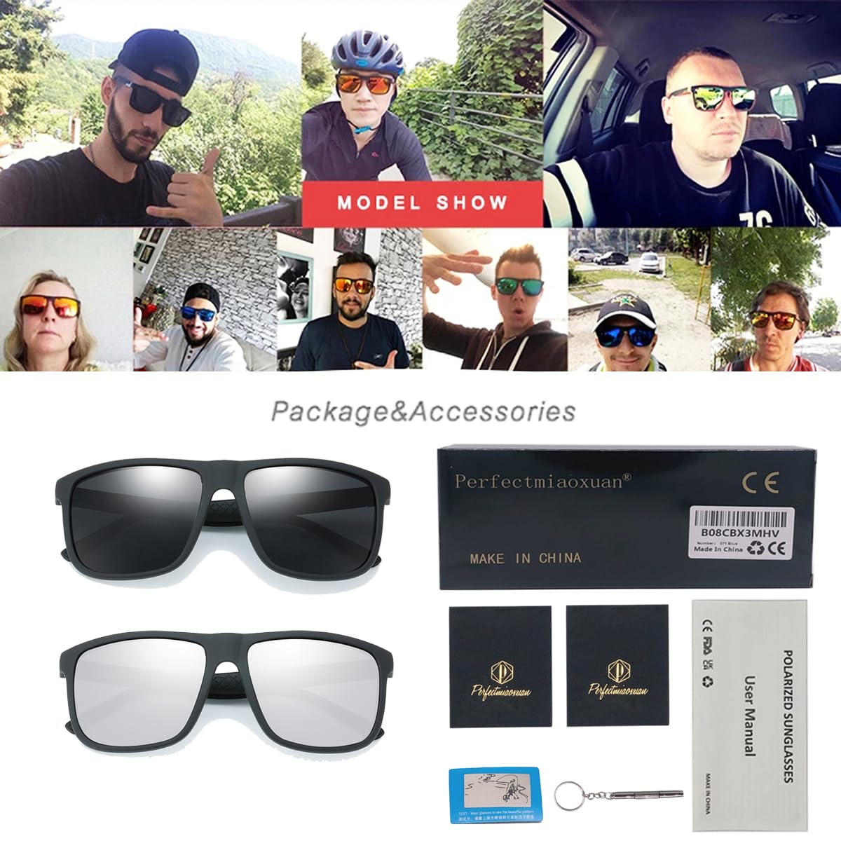 Perfectmiaoxuan Polarisierte Sonnenbrille Herren/Damen ; Vintage/Klassisch/Elegant Brillengestell; HD-Pilotobjektive; Golf/Fahren/Angeln/Reisebrille/Outdoor-Sportarten Mode Sonnenbrille