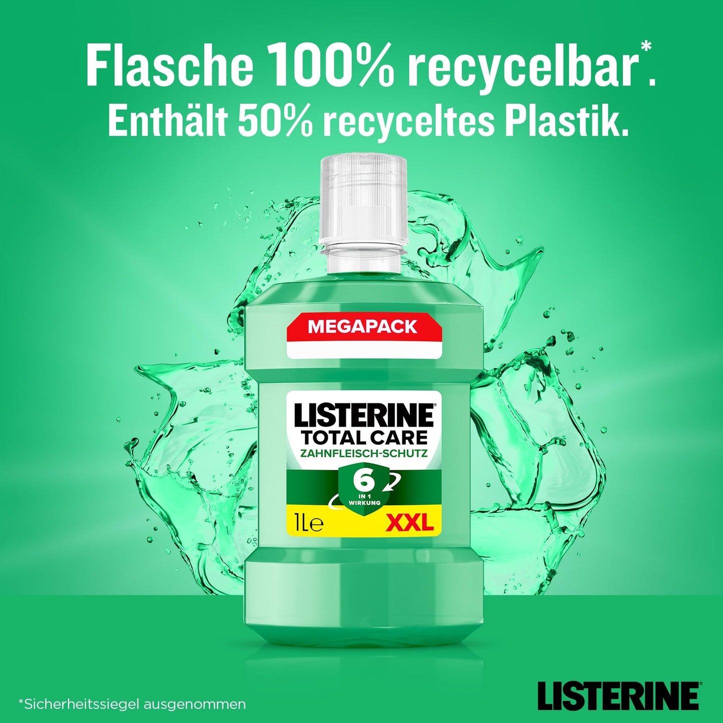 LISTERINE Total Care Zahnfleisch-Schutz (6 x 500 ml), antibakterielle Mundspülung mit Fluorid für gesundes Zahnfleisch, Zahnpflege Mundwasser reduziert Zahnbelag mit 6 in 1 Wirkung