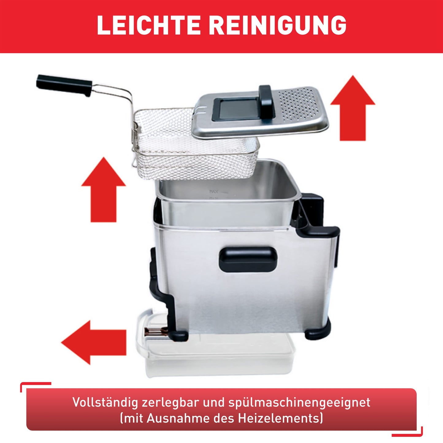 Tefal Oleoclean Pro Inox & Design Fritteuse, 2300W, Kapazität 1,2 Kg, Herausnehmbarer Ölbehälter, Automatische Öl/Fett Filterung, Timer, Thermostat, 3.5 L, Friteuse schwarz, Edelstahl, FR8040