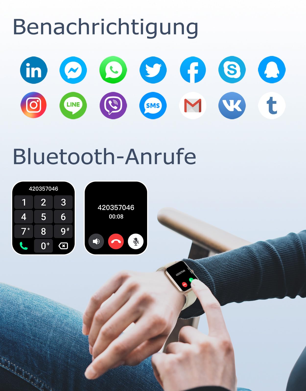 GRV Smartwatch für Damen Herren mit Telefonfunktion,Fitnessuhr mit Pulsmesser SpO2 Schlafmonitor Schrittzähler IP68 Wasserdicht,Multi Sportmodi Smart Watch Fitness Tracker für iOS Android Handy