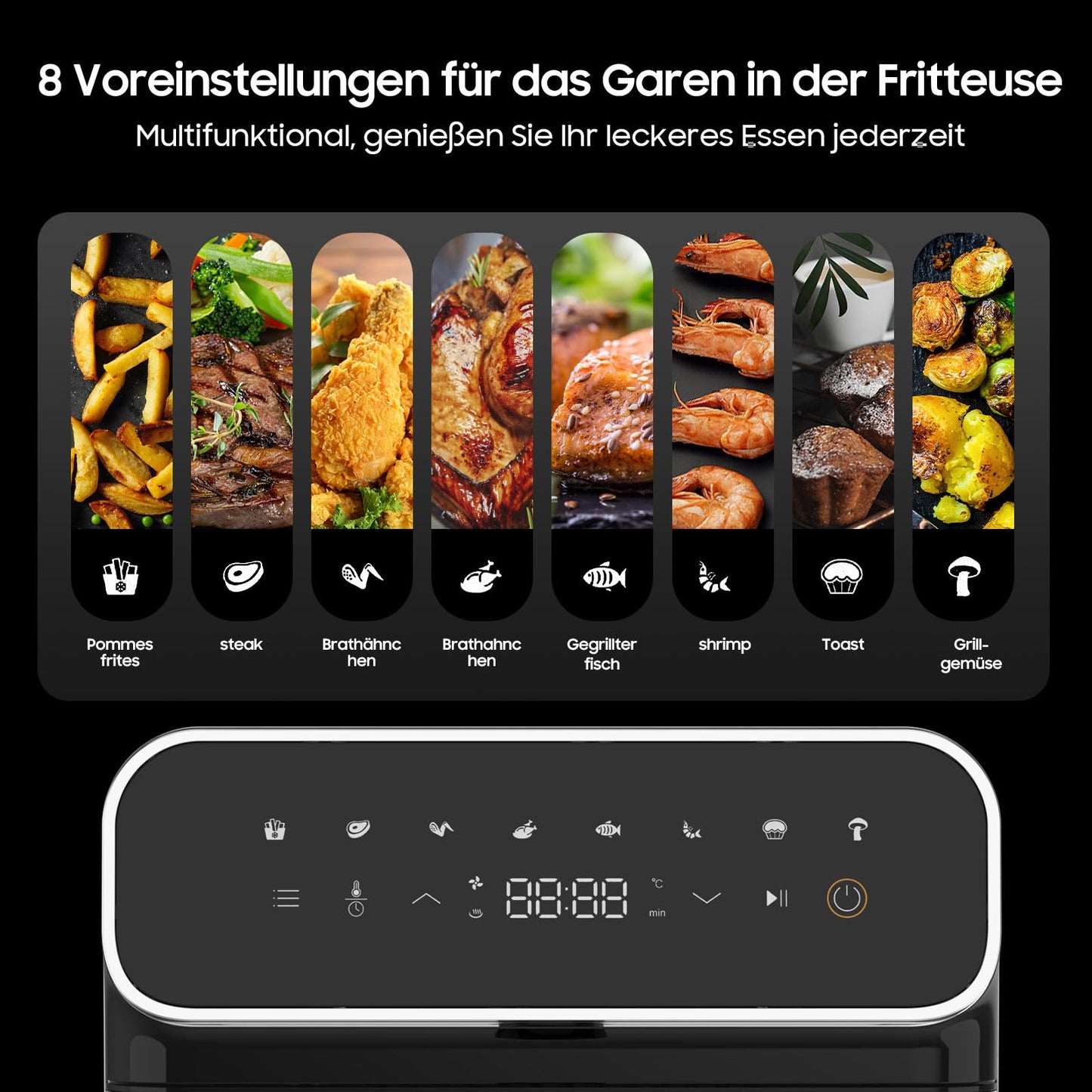 iceagle Heißluftfritteuse 6,5 L Airfryer XL - Fritteuse Ohne Fett mit Metallinnenraum | 1700W Heissluftfriteuse mit 8 Kochprogramme, Digitalem Display, mit deutschem Rezeptbuch