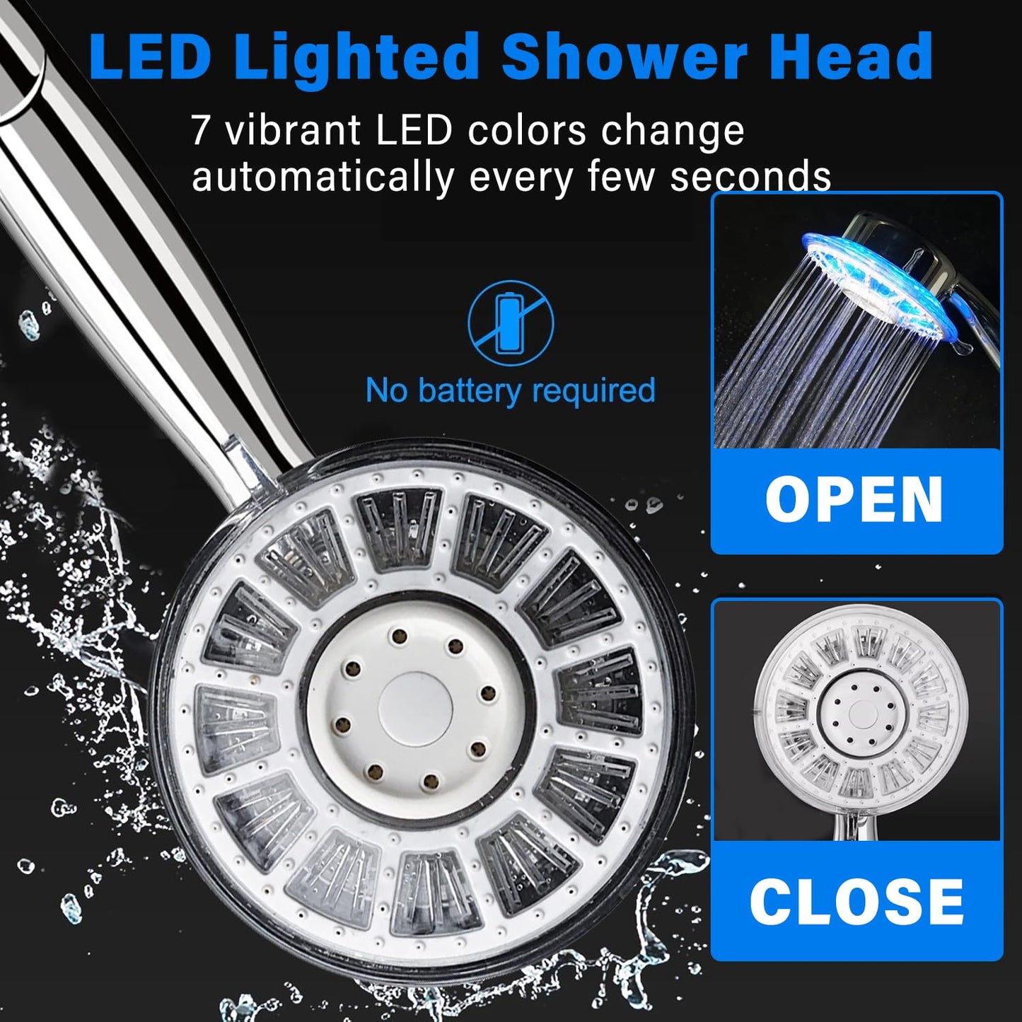JINYOMFLY Regendusche Duschkopf mit LED, Regendusche mit LED Beleuchtung, Dusche Kopfbrause LED, 7 Farben Wechseln Automatisch, 2 Duschmodi