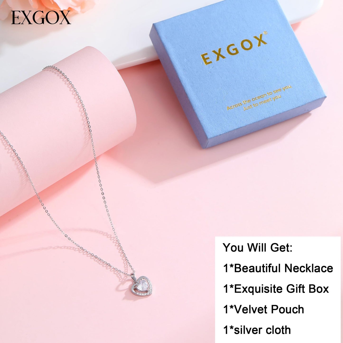 EXGOX Sterling Silver Heart Pendant Necklace