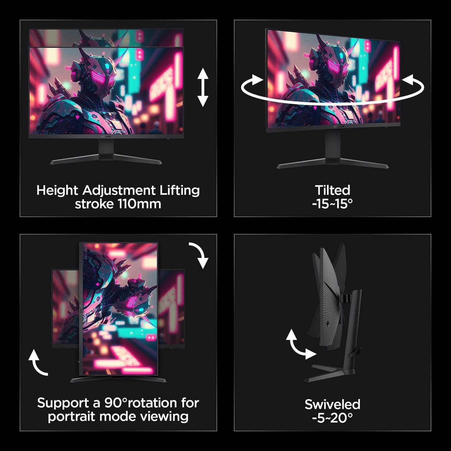 KOORUI Gaming Monitor 27 Zoll, 170Hz, IPS, 2K QHD(2560 x 1440p), HDR 400, 1ms, Adaptive Sync, DisplayPort, HDMI, 100% sRGB, Höhenverstellbar, Augenpflege, VESA 75x75